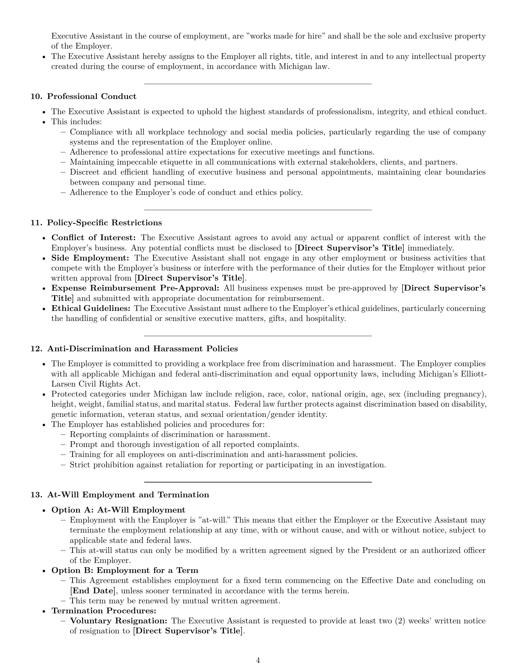 Preview page 4 of Pro Michigan executive assistant employment contract template