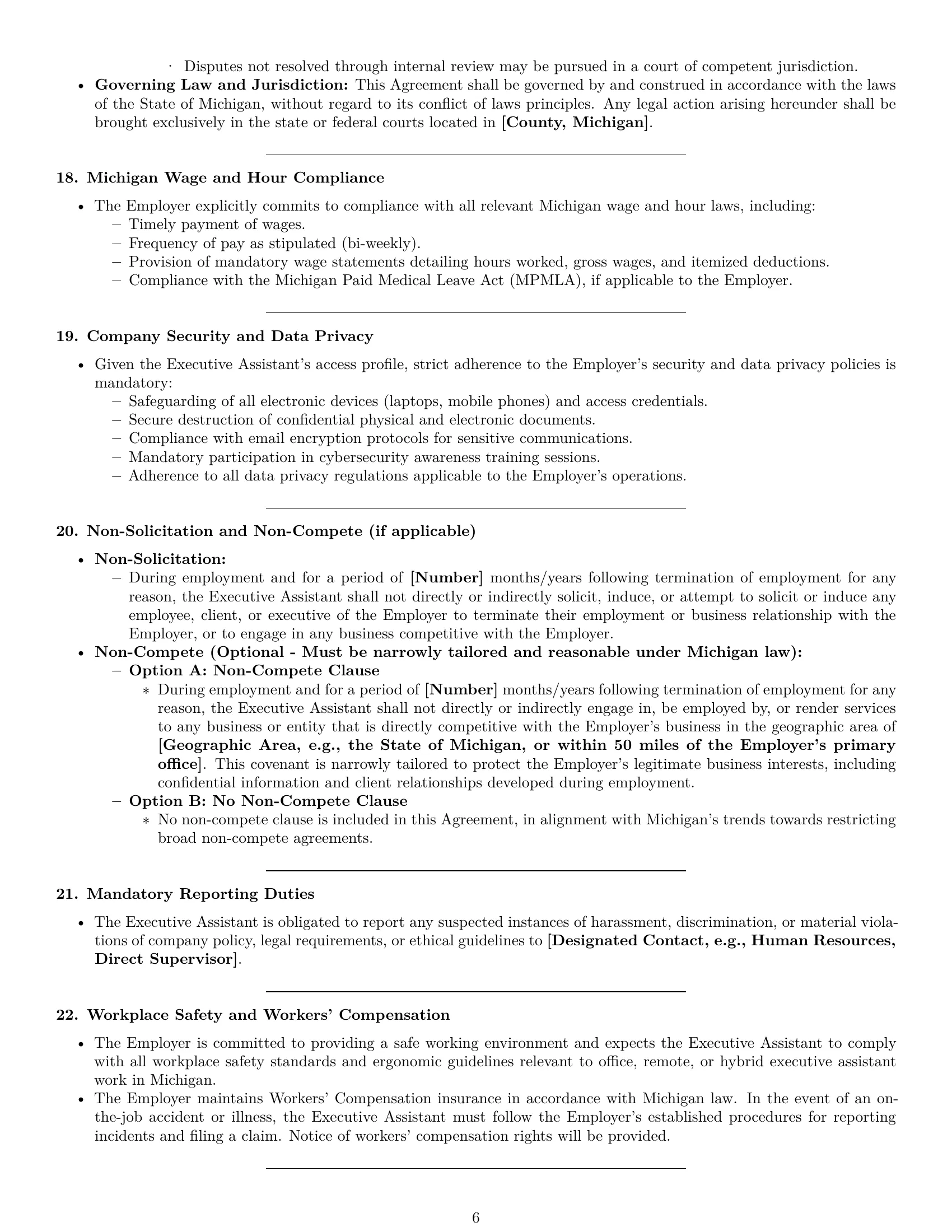 Preview page 6 of Pro Michigan executive assistant employment contract template