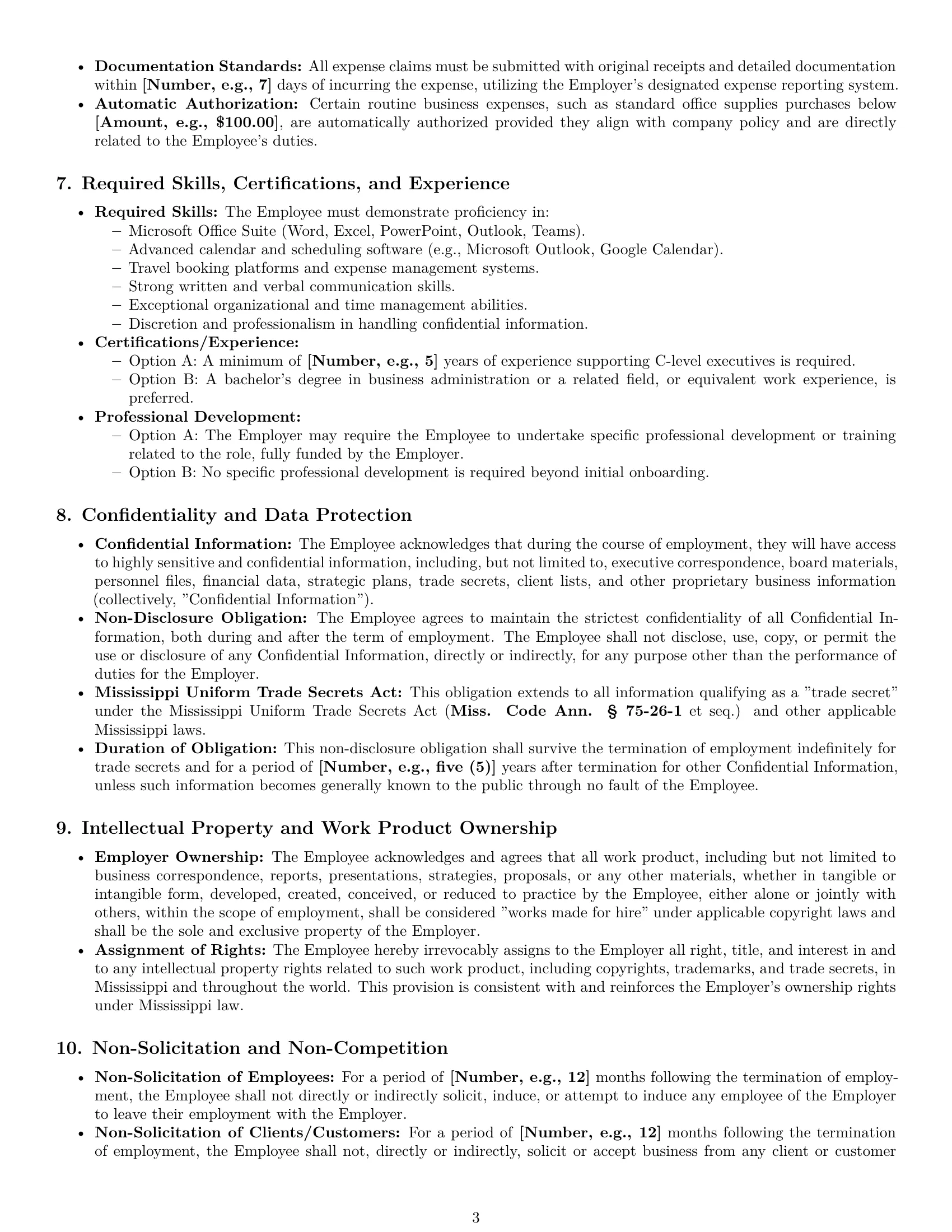 Preview page 3 of Pro Mississippi executive assistant employment contract template