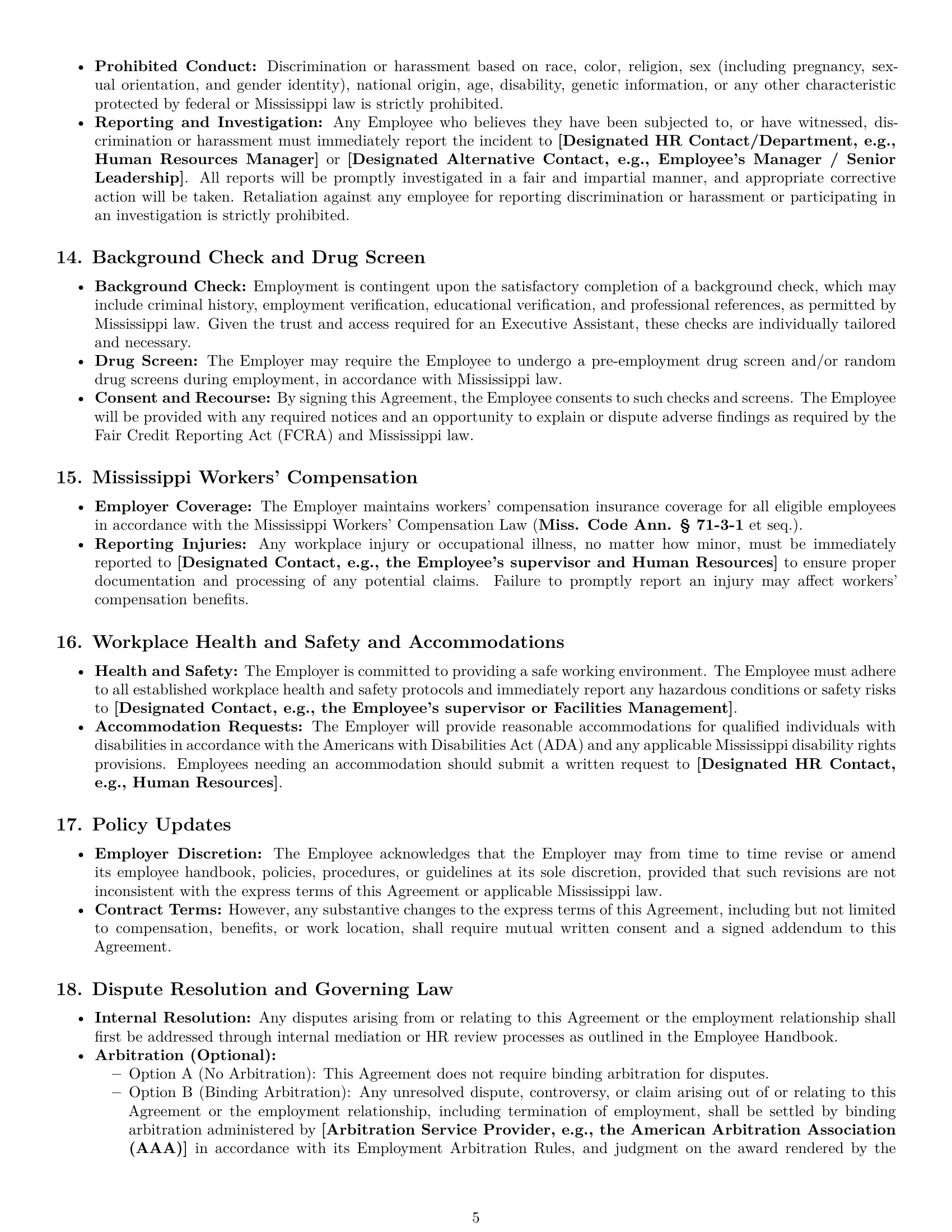 Preview page 5 of Pro Mississippi executive assistant employment contract template