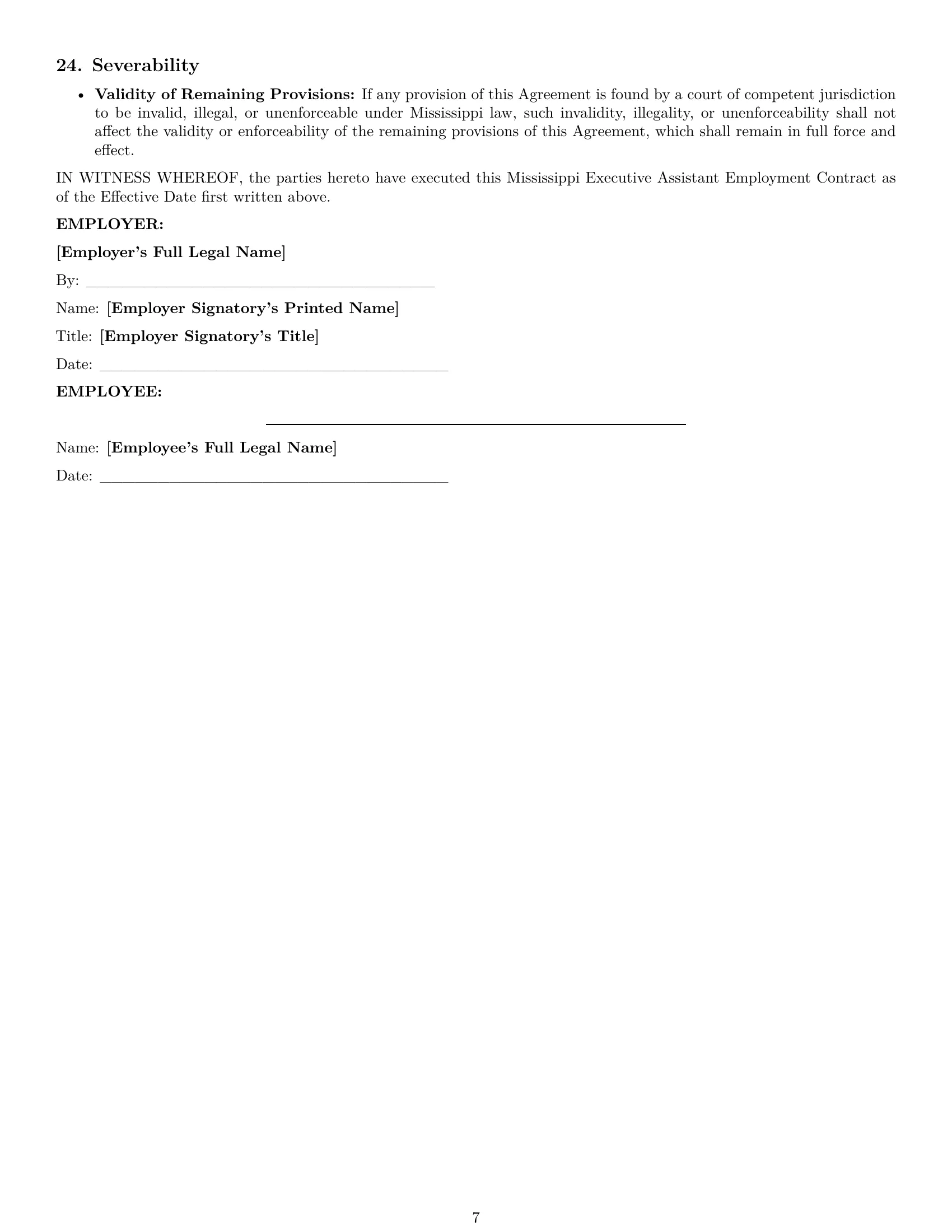 Preview page 7 of Pro Mississippi executive assistant employment contract template