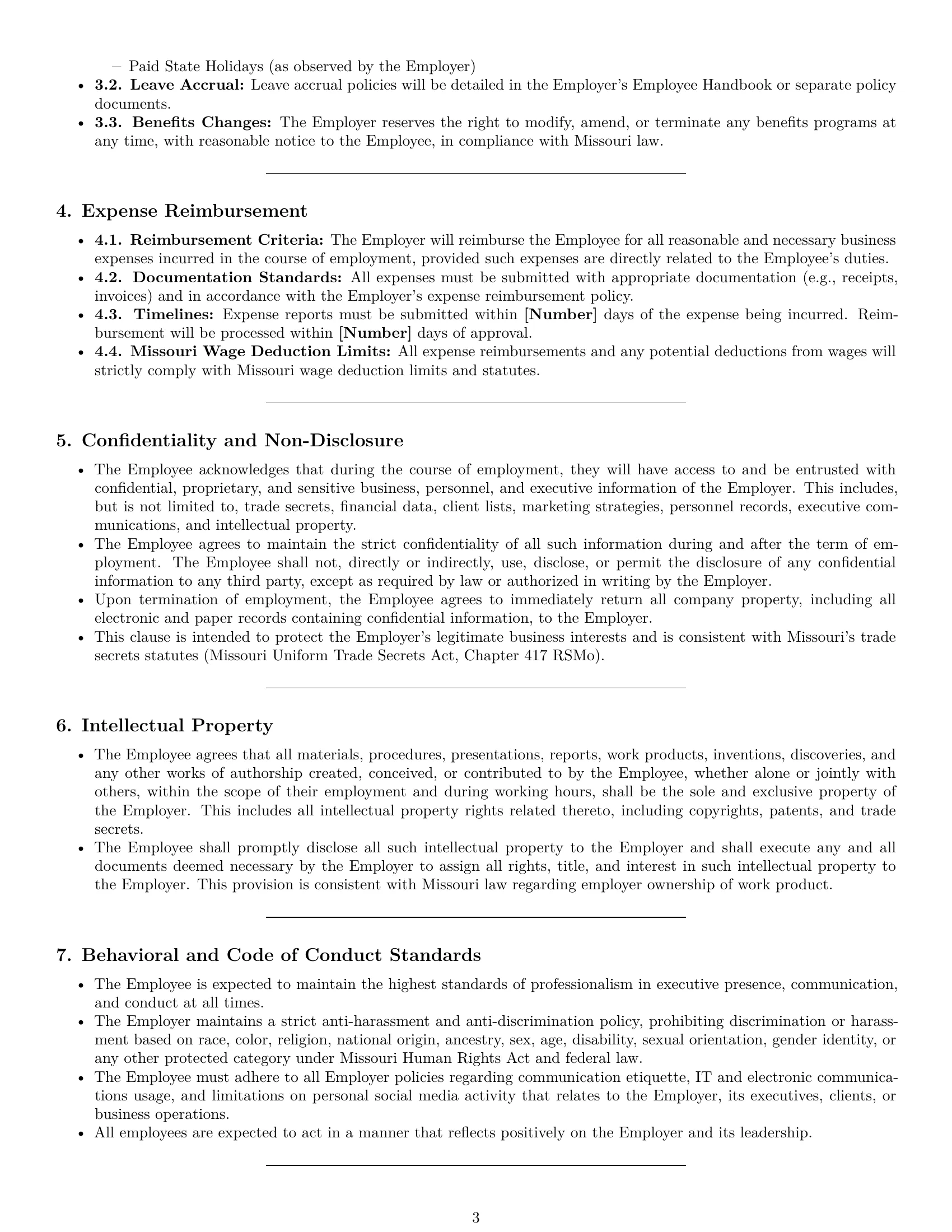 Preview page 3 of Pro Missouri executive assistant employment contract template