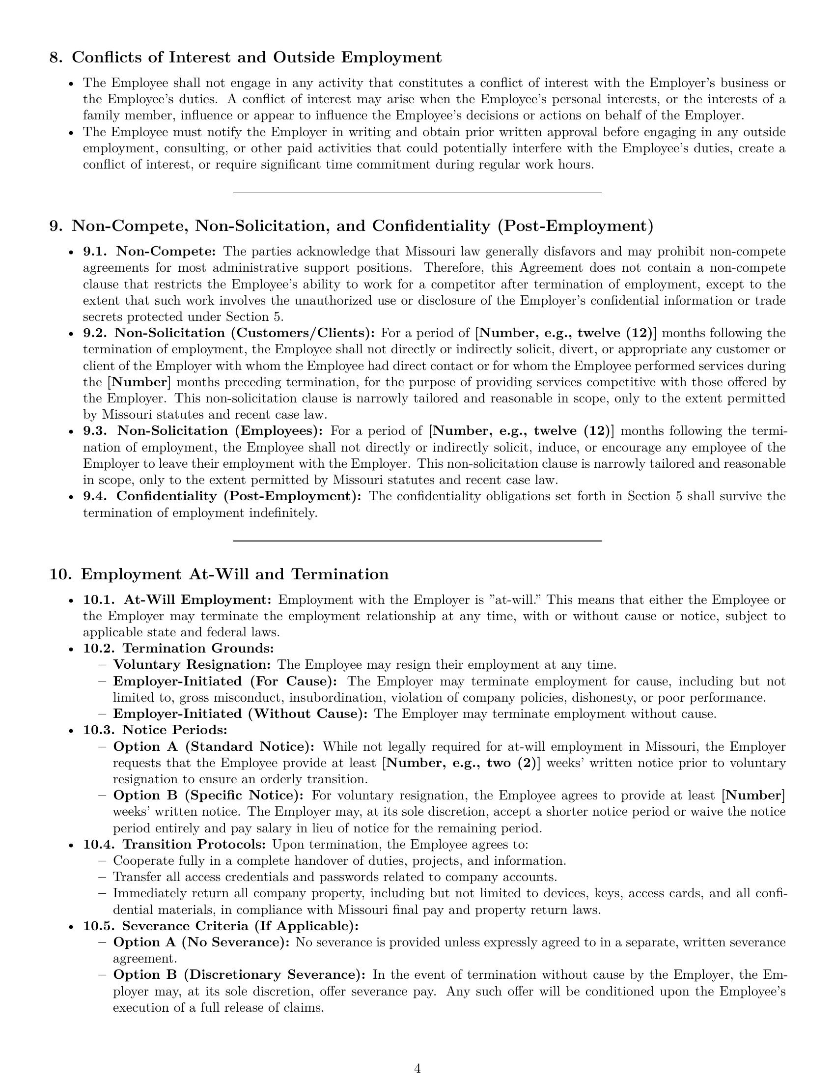 Preview page 4 of Pro Missouri executive assistant employment contract template