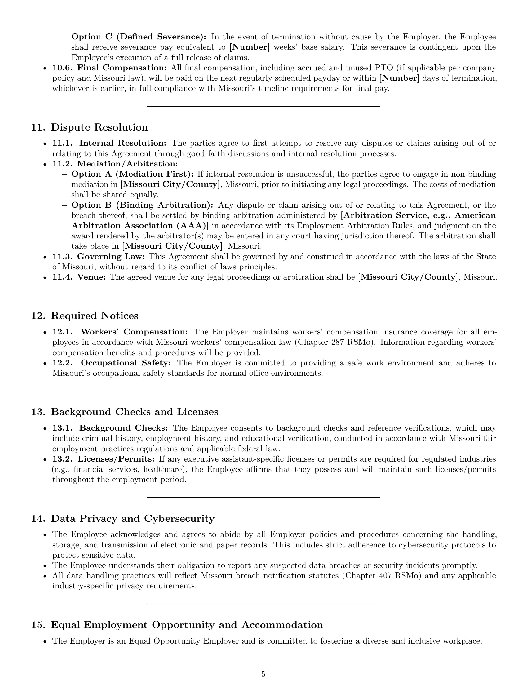Preview page 5 of Pro Missouri executive assistant employment contract template