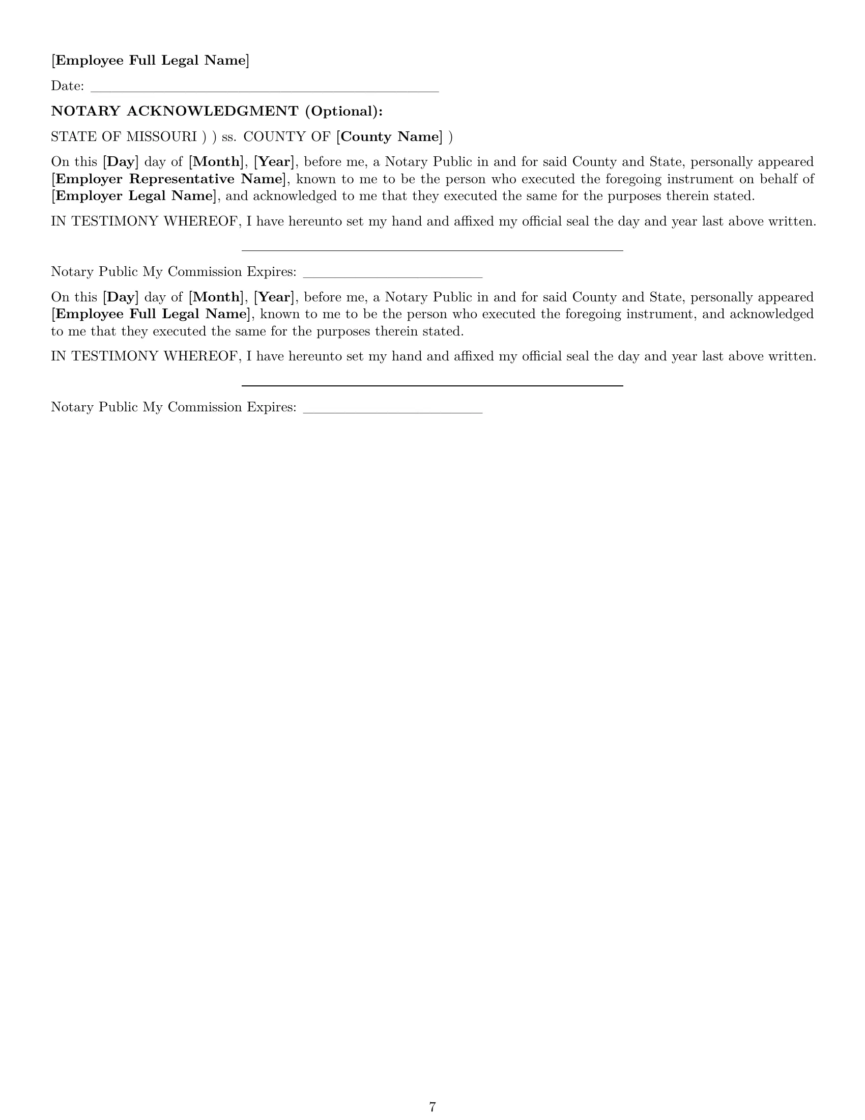 Preview page 7 of Pro Missouri executive assistant employment contract template