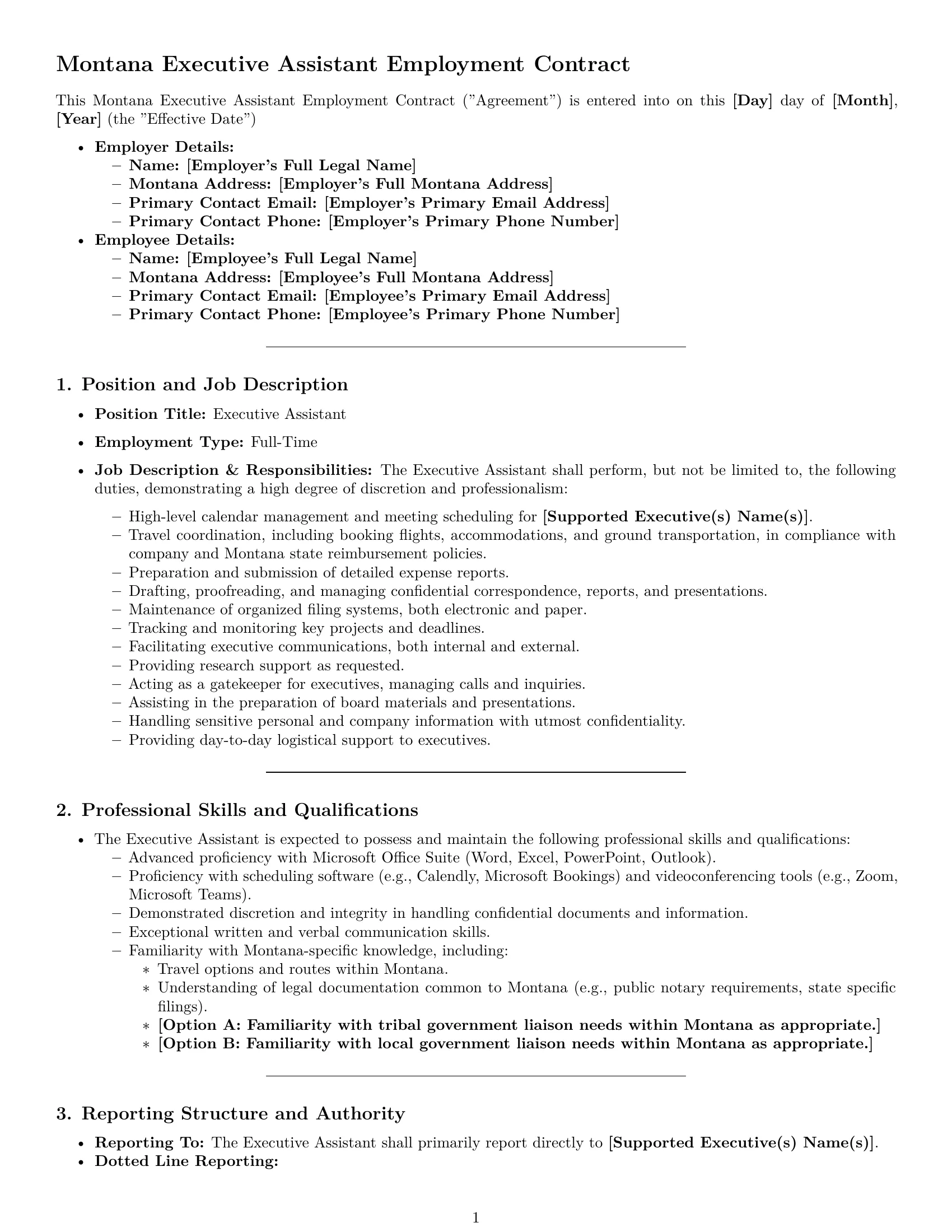 Preview page 1 of Pro Montana executive assistant employment contract template