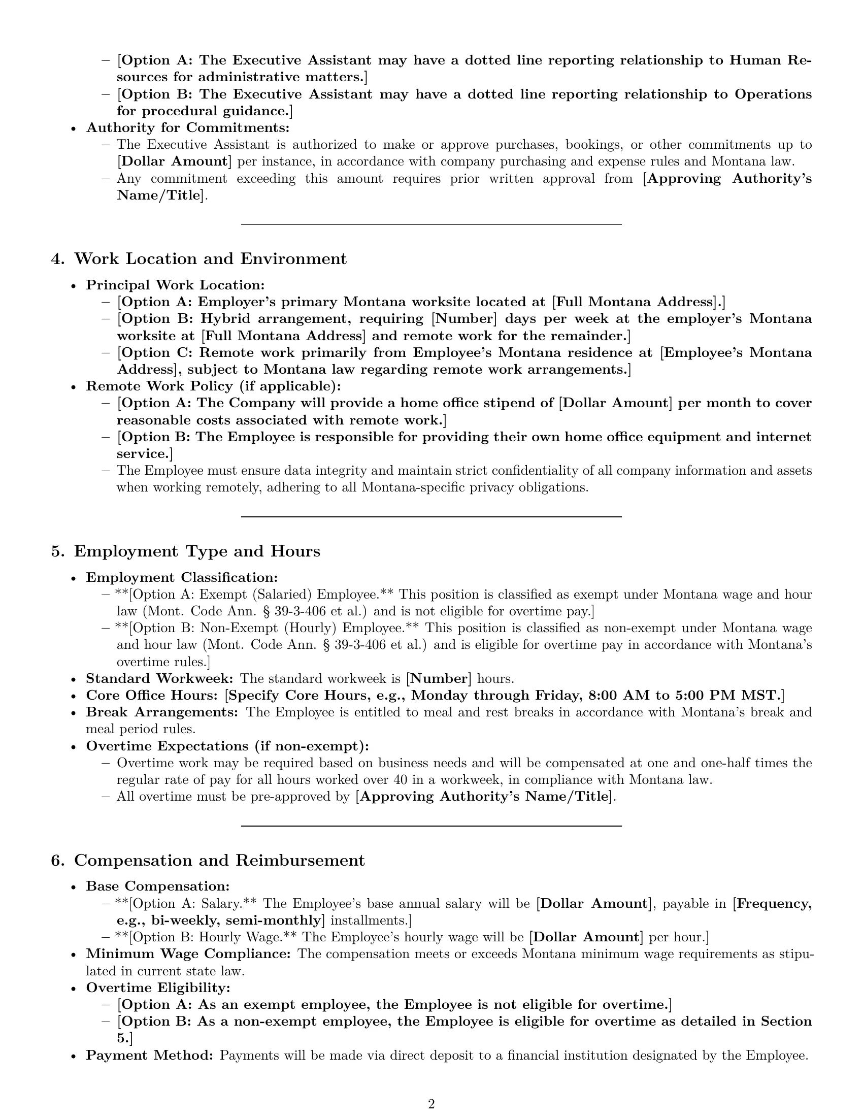 Preview page 2 of Pro Montana executive assistant employment contract template