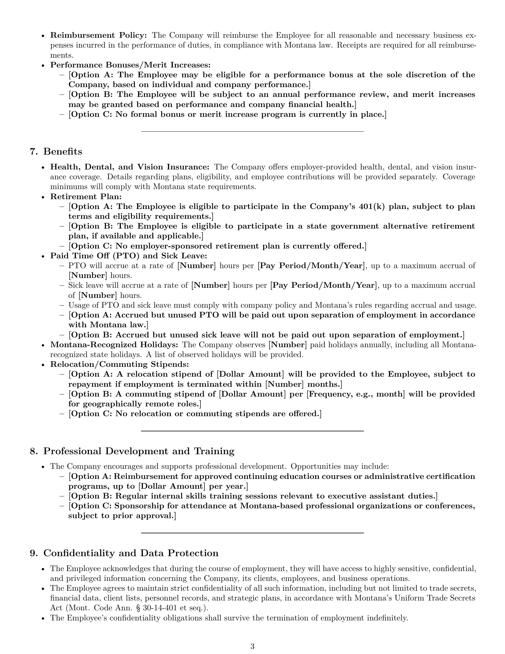 Preview page 3 of Pro Montana executive assistant employment contract template