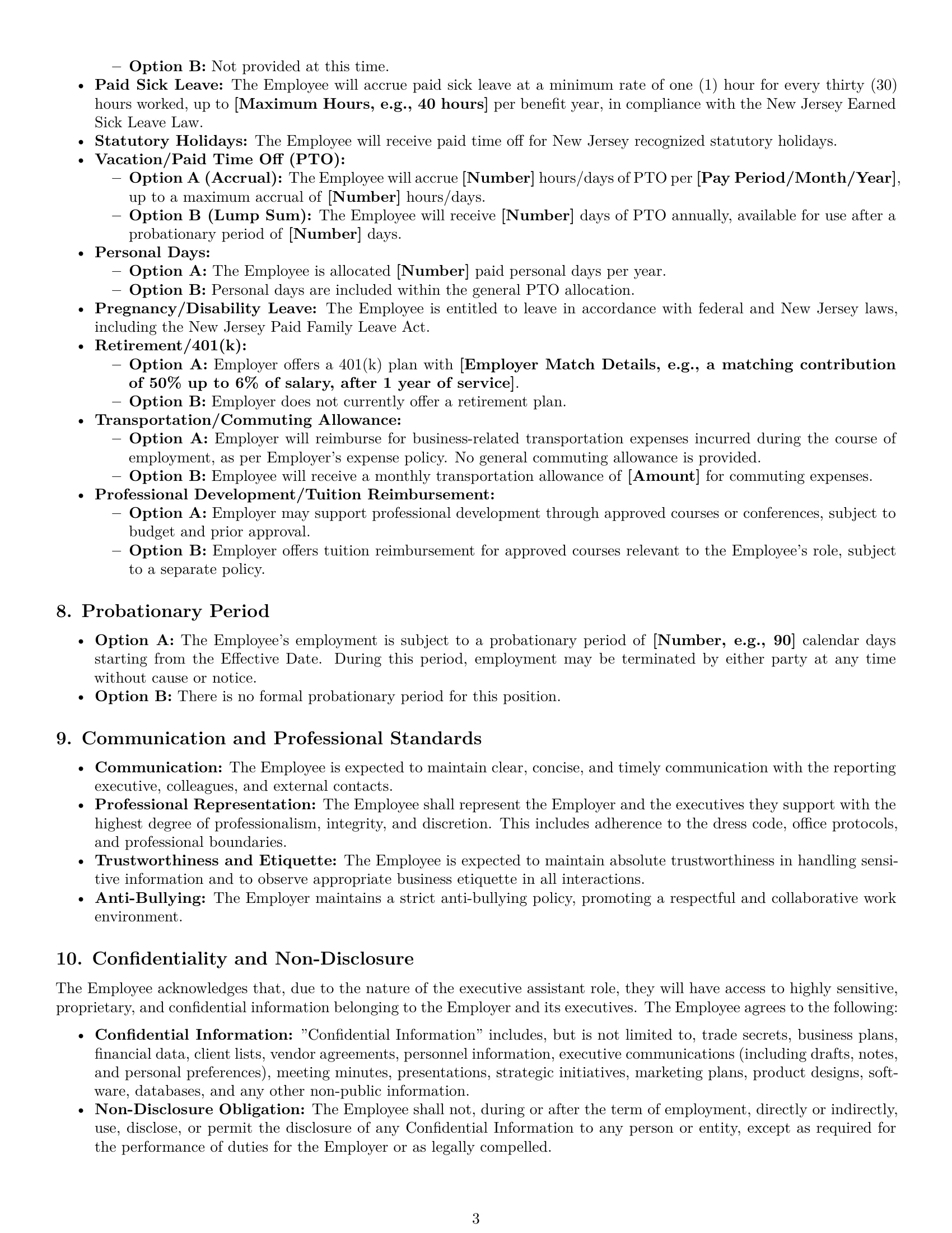 Preview page 3 of Pro New Jersey executive assistant employment contract template