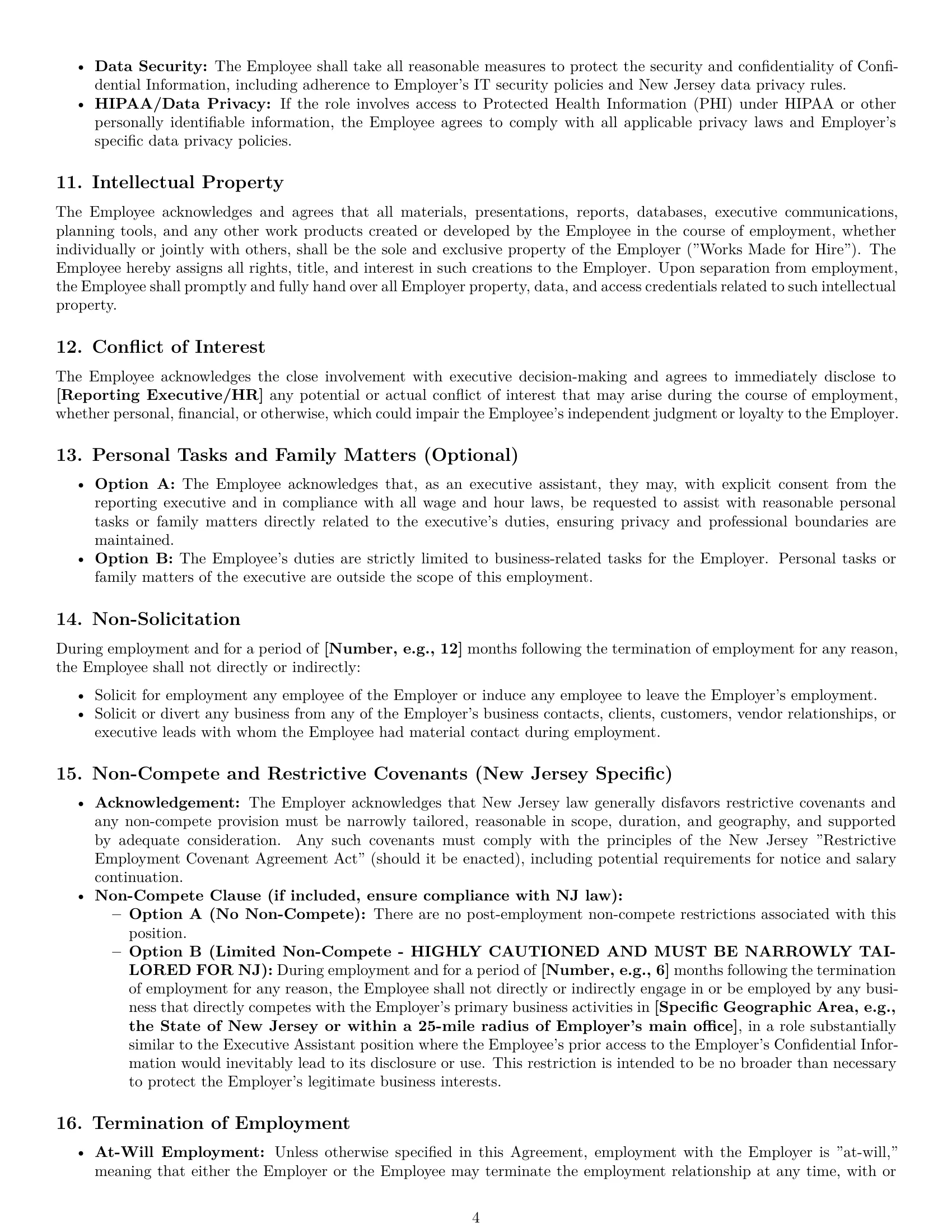 Preview page 4 of Pro New Jersey executive assistant employment contract template