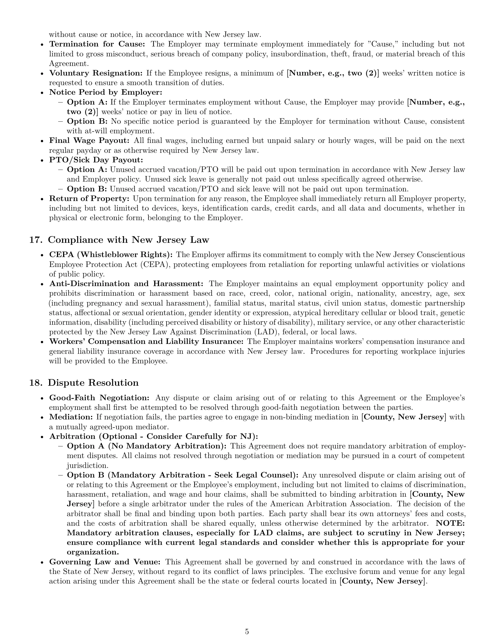 Preview page 5 of Pro New Jersey executive assistant employment contract template