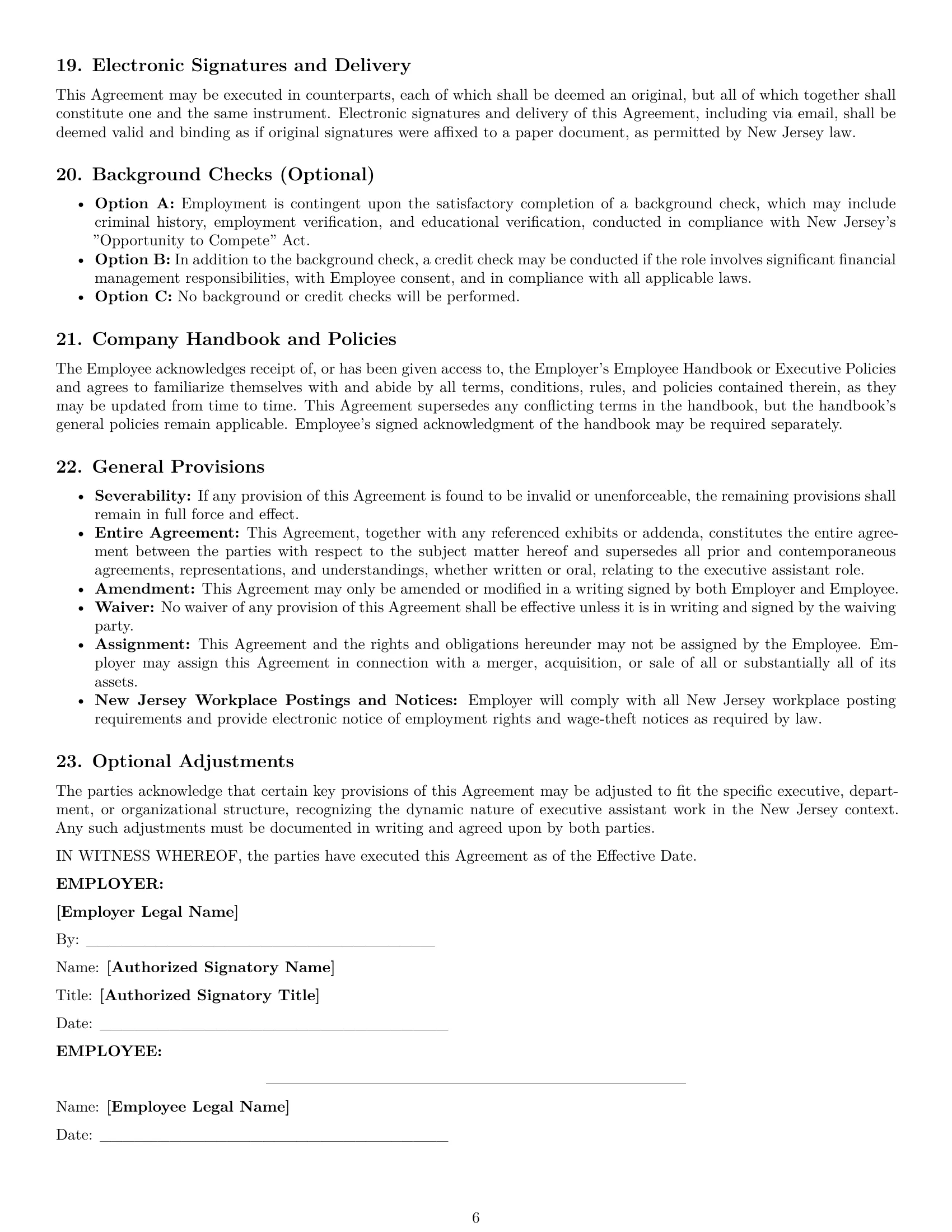 Preview page 6 of Pro New Jersey executive assistant employment contract template