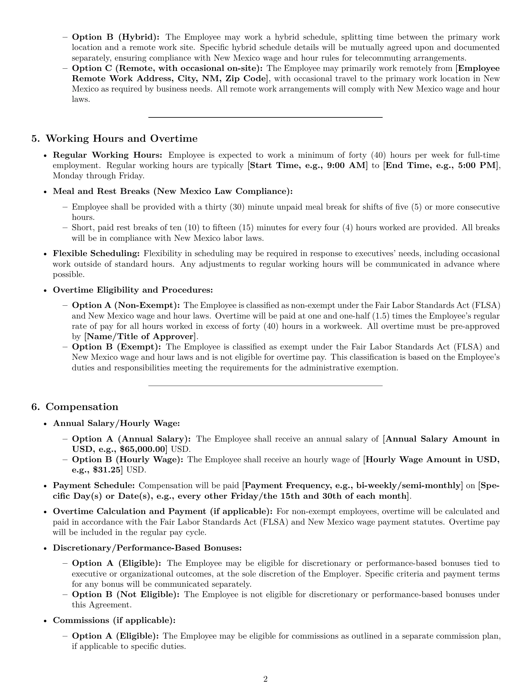 Preview page 2 of Pro New Mexico executive assistant employment contract template
