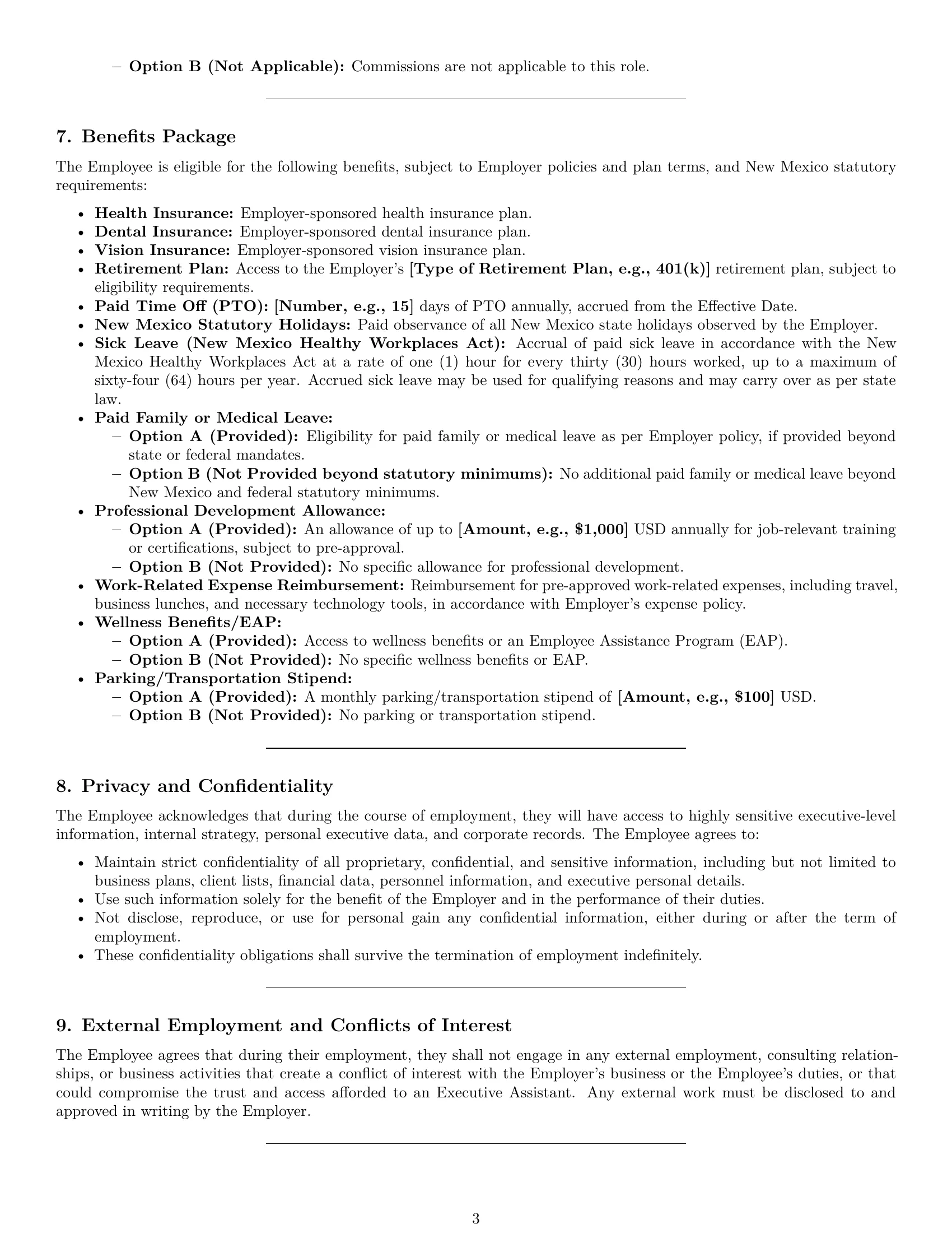 Preview page 3 of Pro New Mexico executive assistant employment contract template