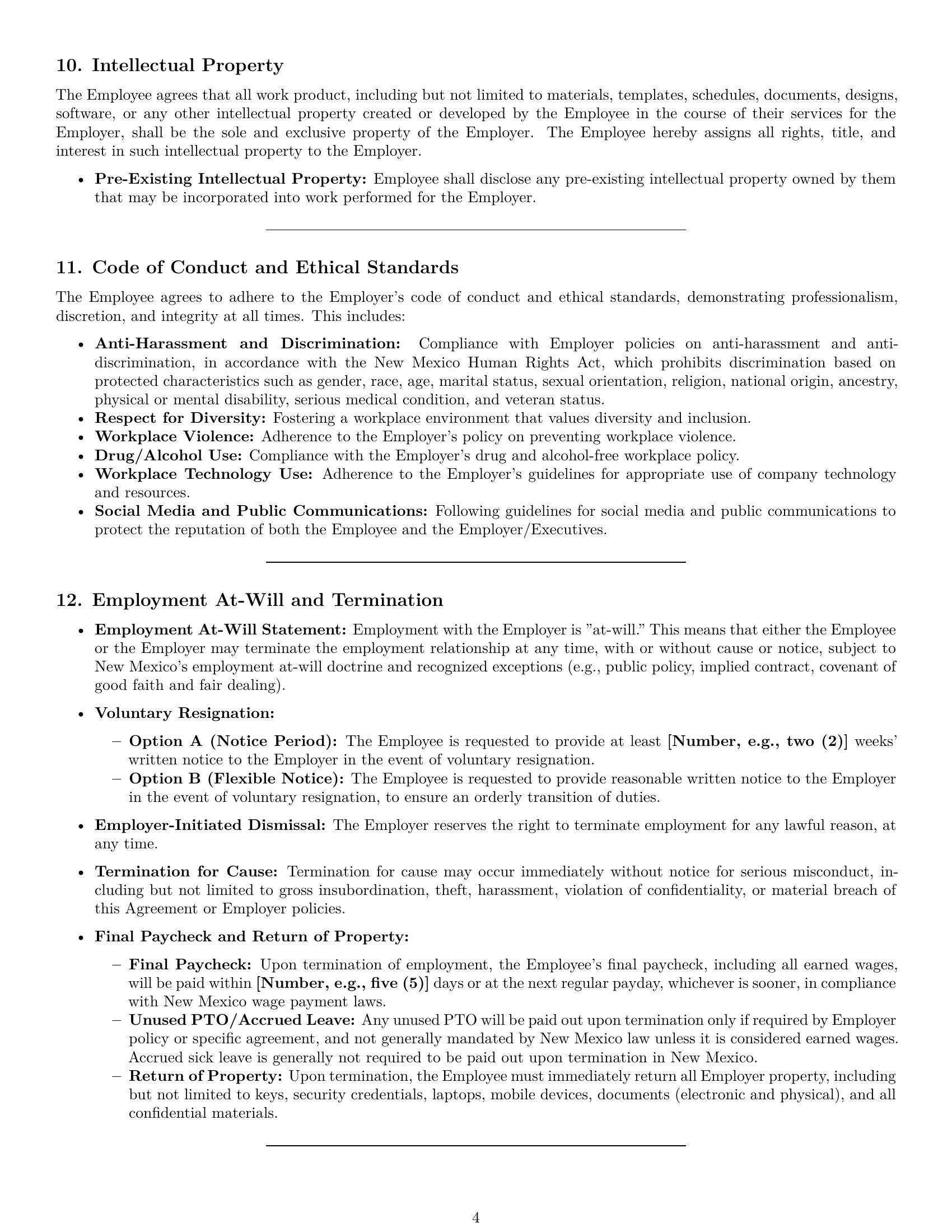 Preview page 4 of Pro New Mexico executive assistant employment contract template