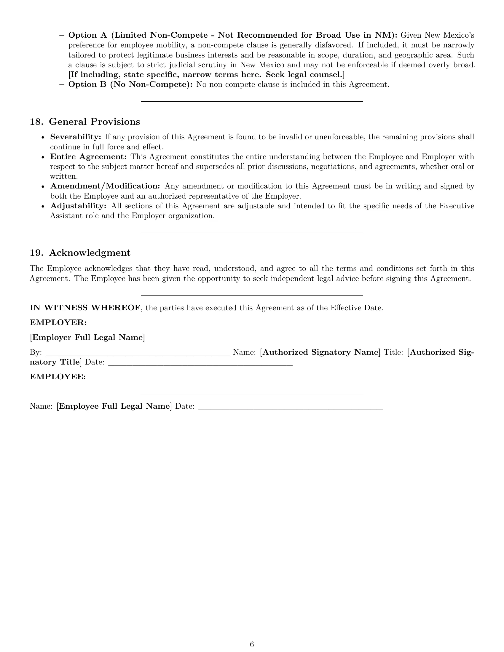 Preview page 6 of Pro New Mexico executive assistant employment contract template
