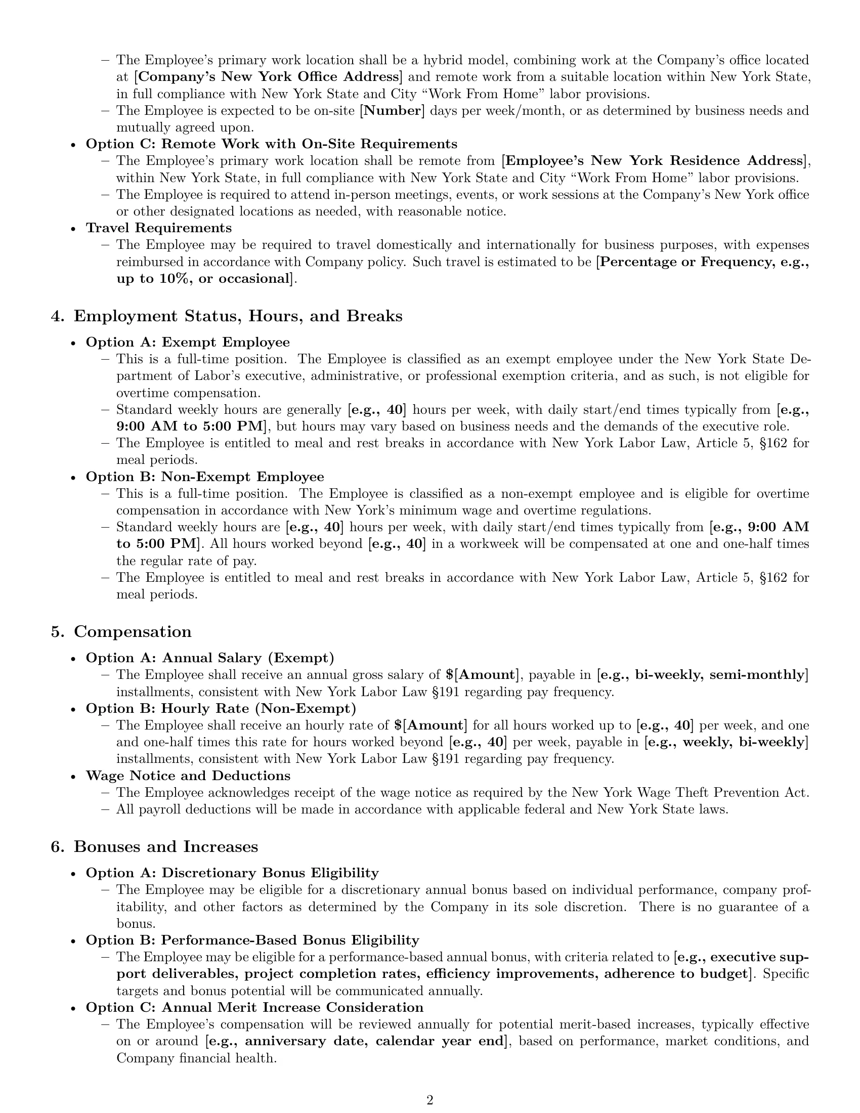 Preview page 2 of Pro New York executive assistant employment contract template