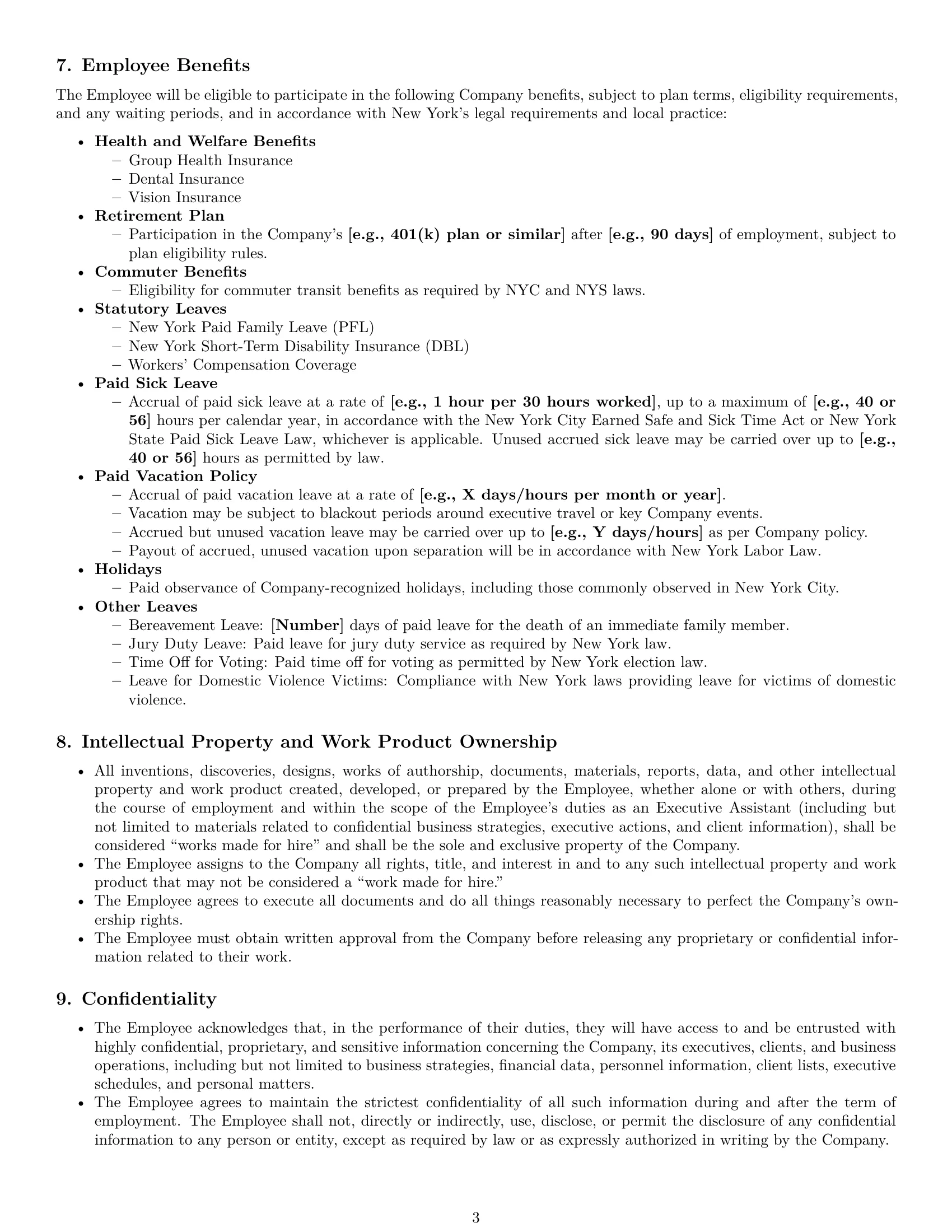 Preview page 3 of Pro New York executive assistant employment contract template
