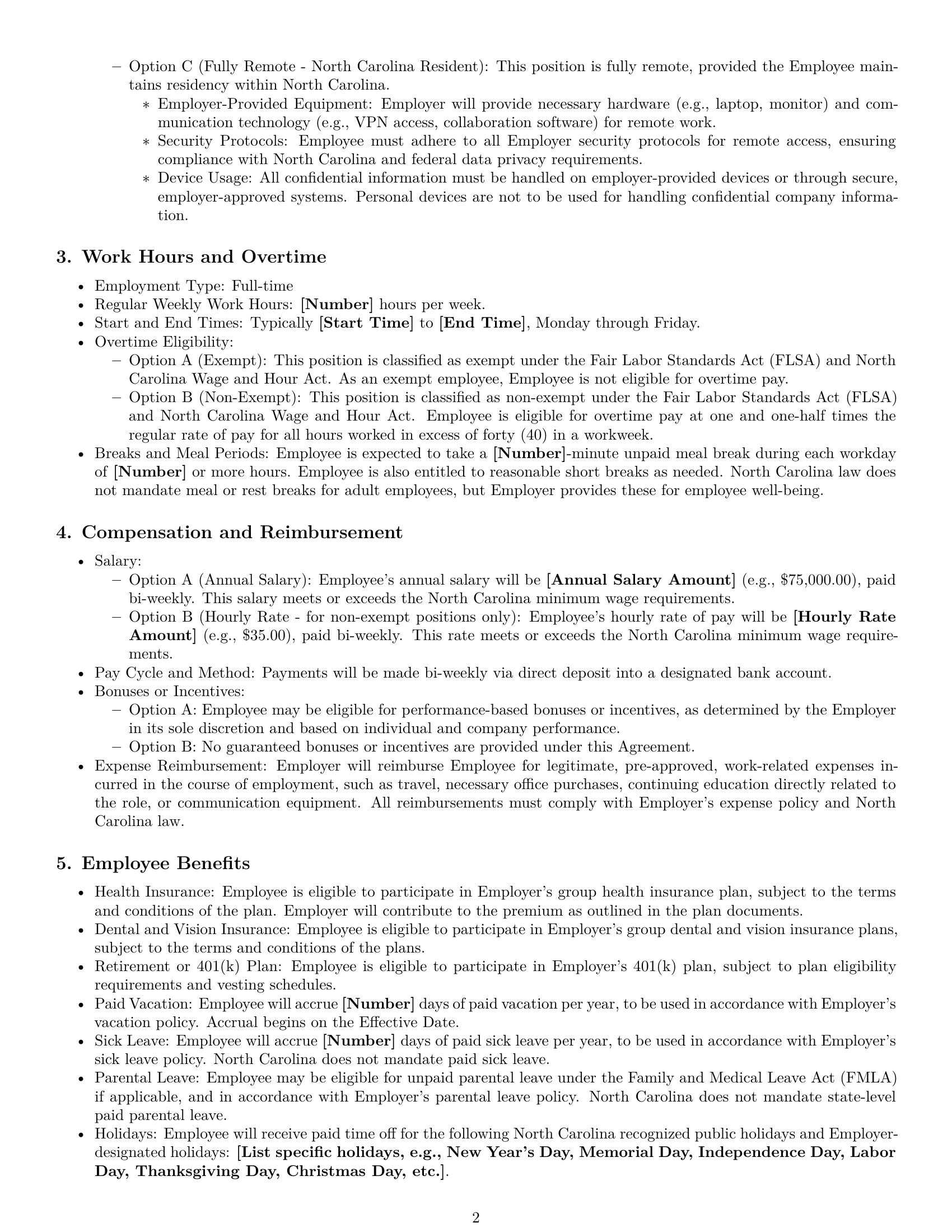 Preview page 2 of Pro North Carolina executive assistant employment contract template