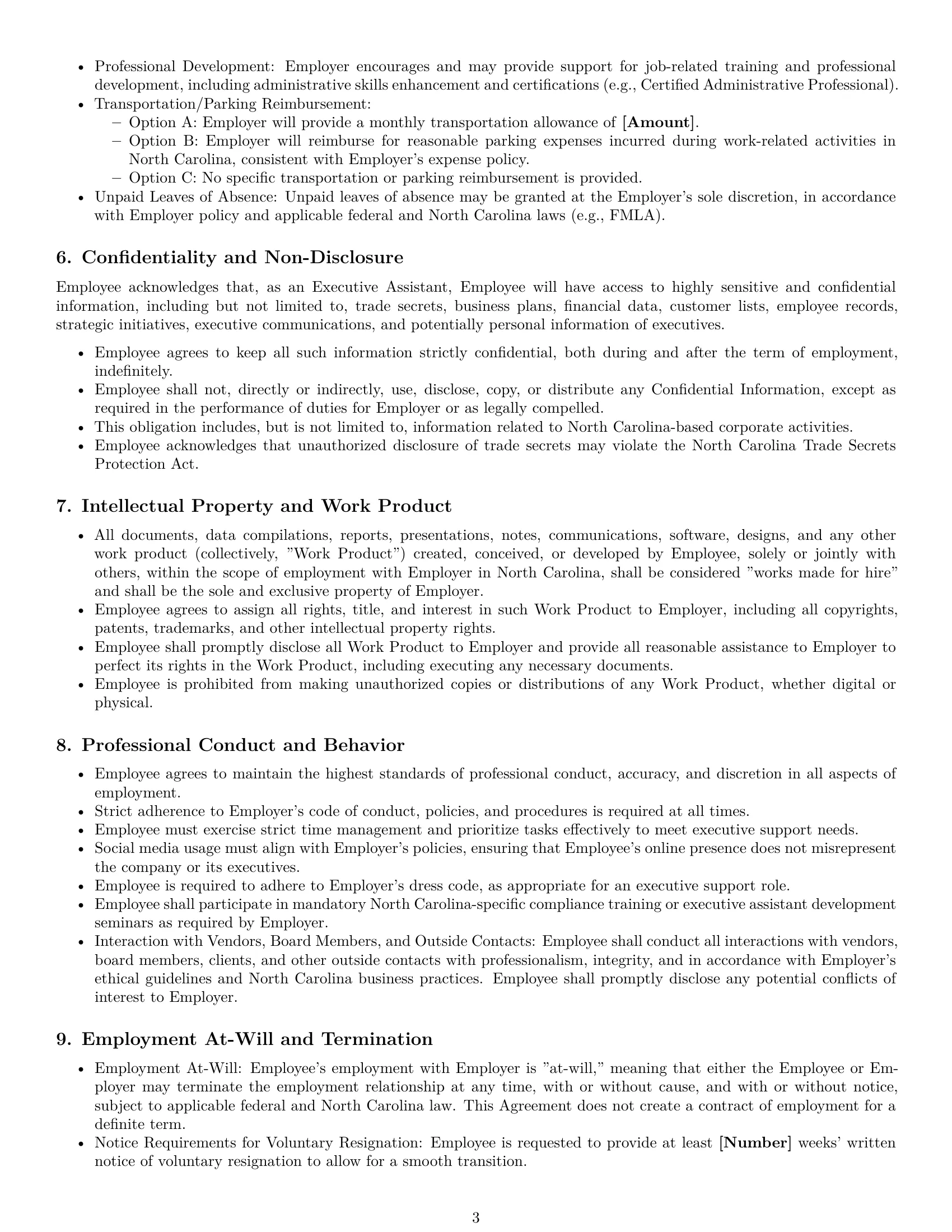 Preview page 3 of Pro North Carolina executive assistant employment contract template