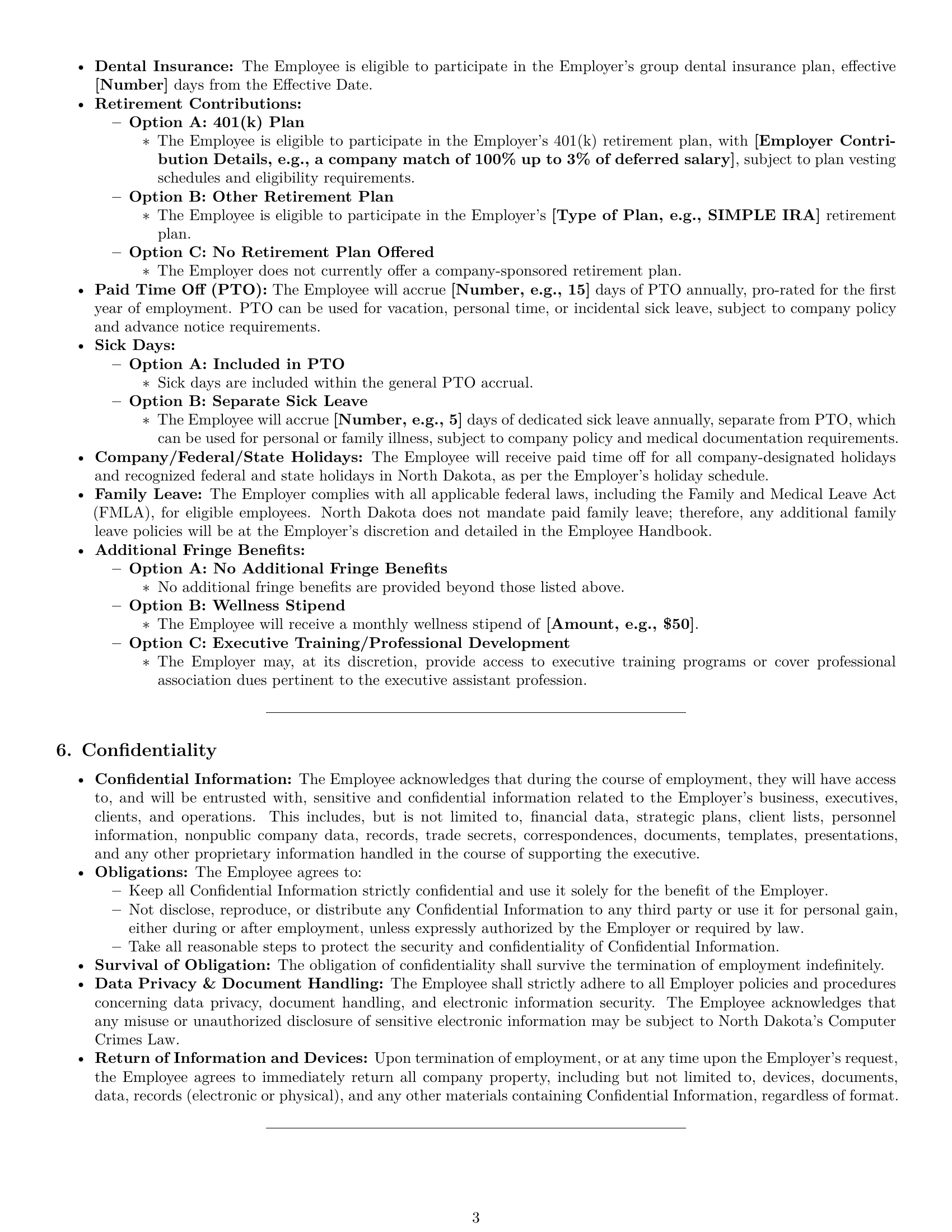 Preview page 3 of Pro North Dakota executive assistant employment contract template
