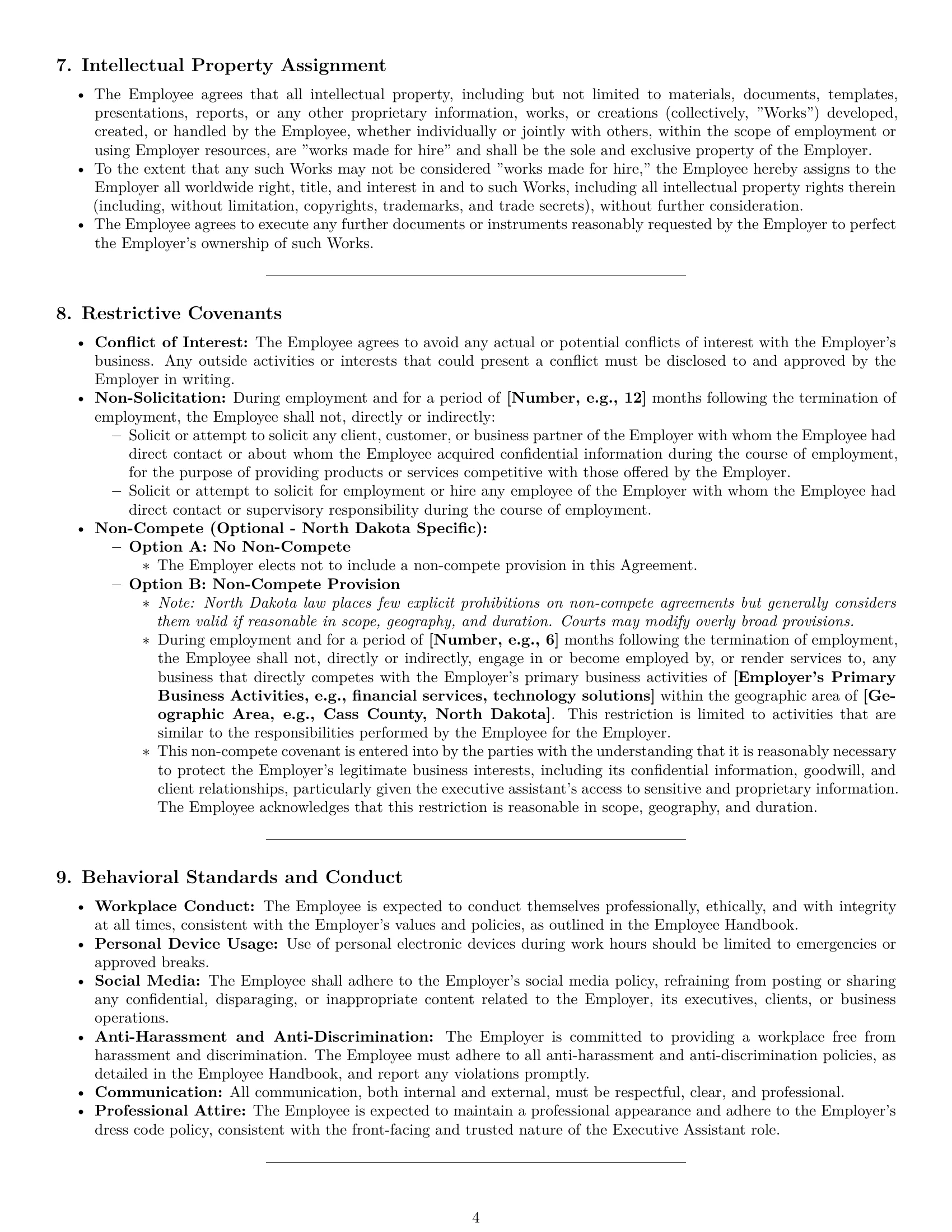 Preview page 4 of Pro North Dakota executive assistant employment contract template