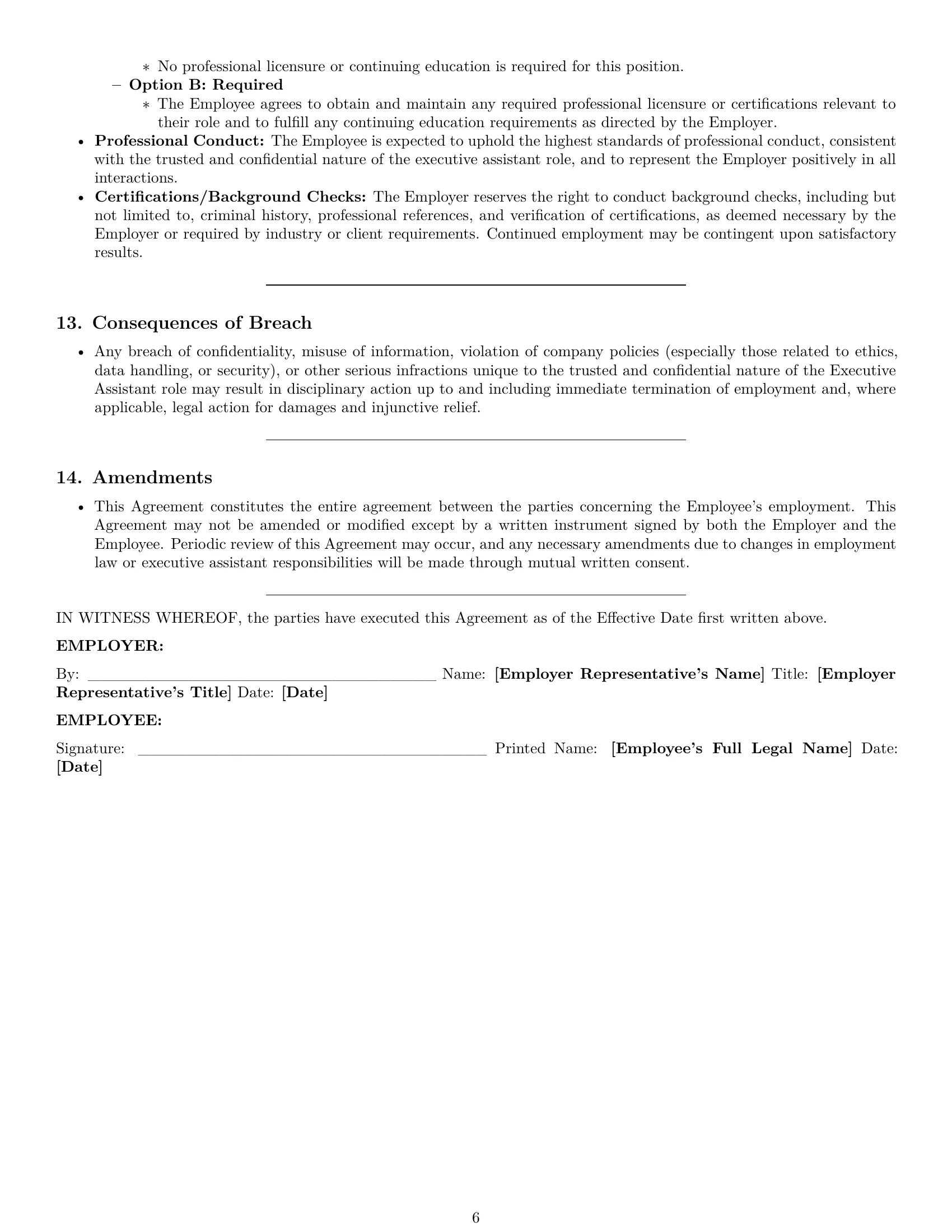 Preview page 6 of Pro North Dakota executive assistant employment contract template