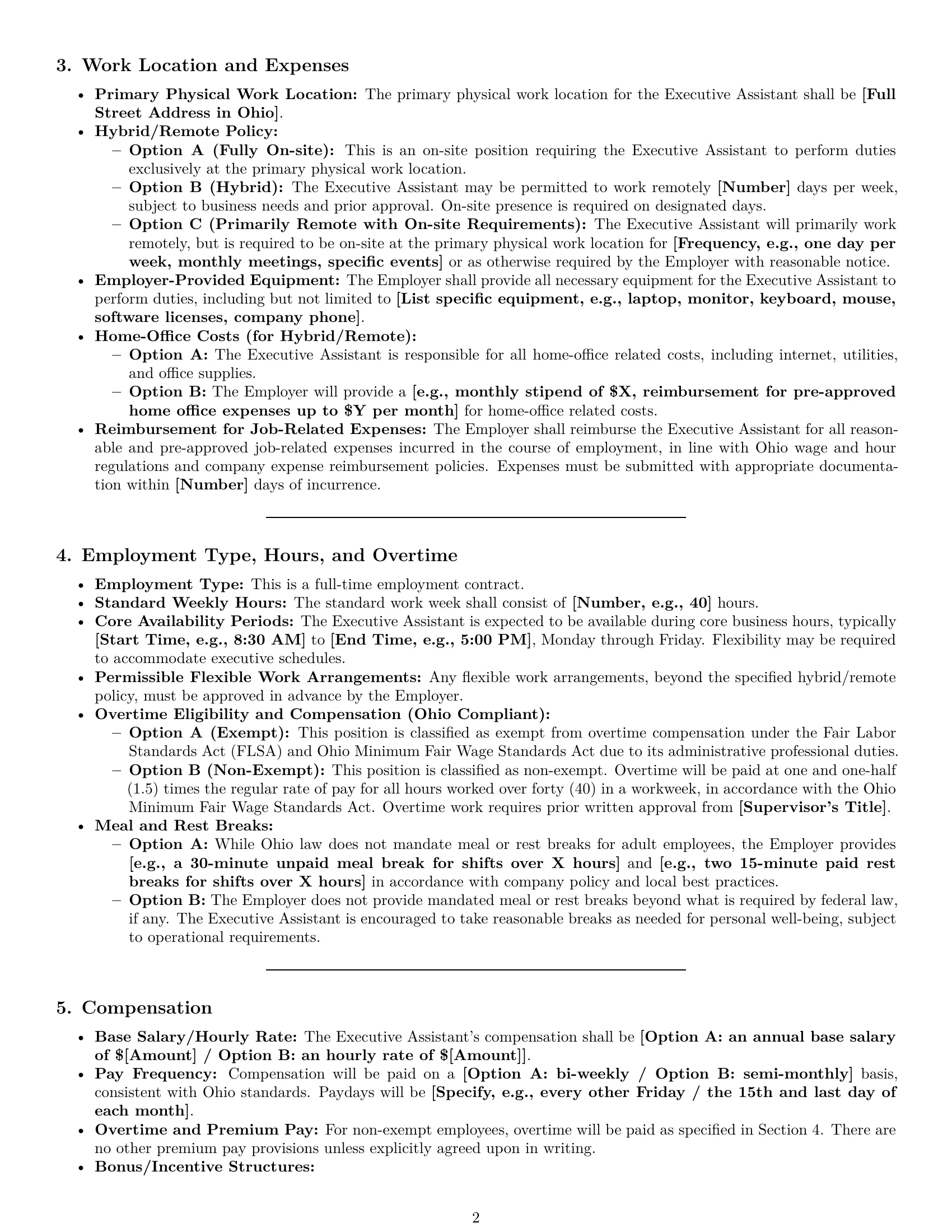Preview page 2 of Pro Ohio executive assistant employment contract template