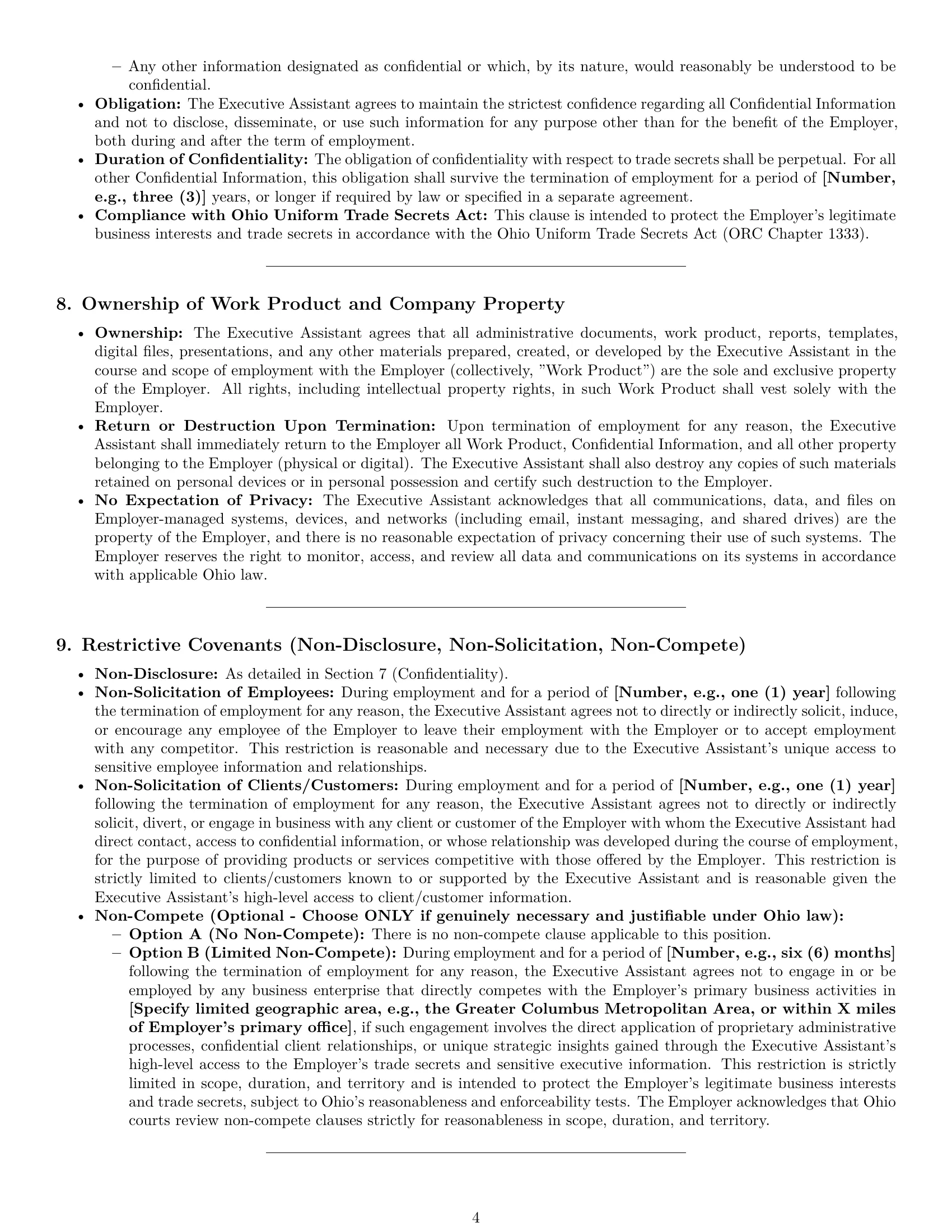 Preview page 4 of Pro Ohio executive assistant employment contract template