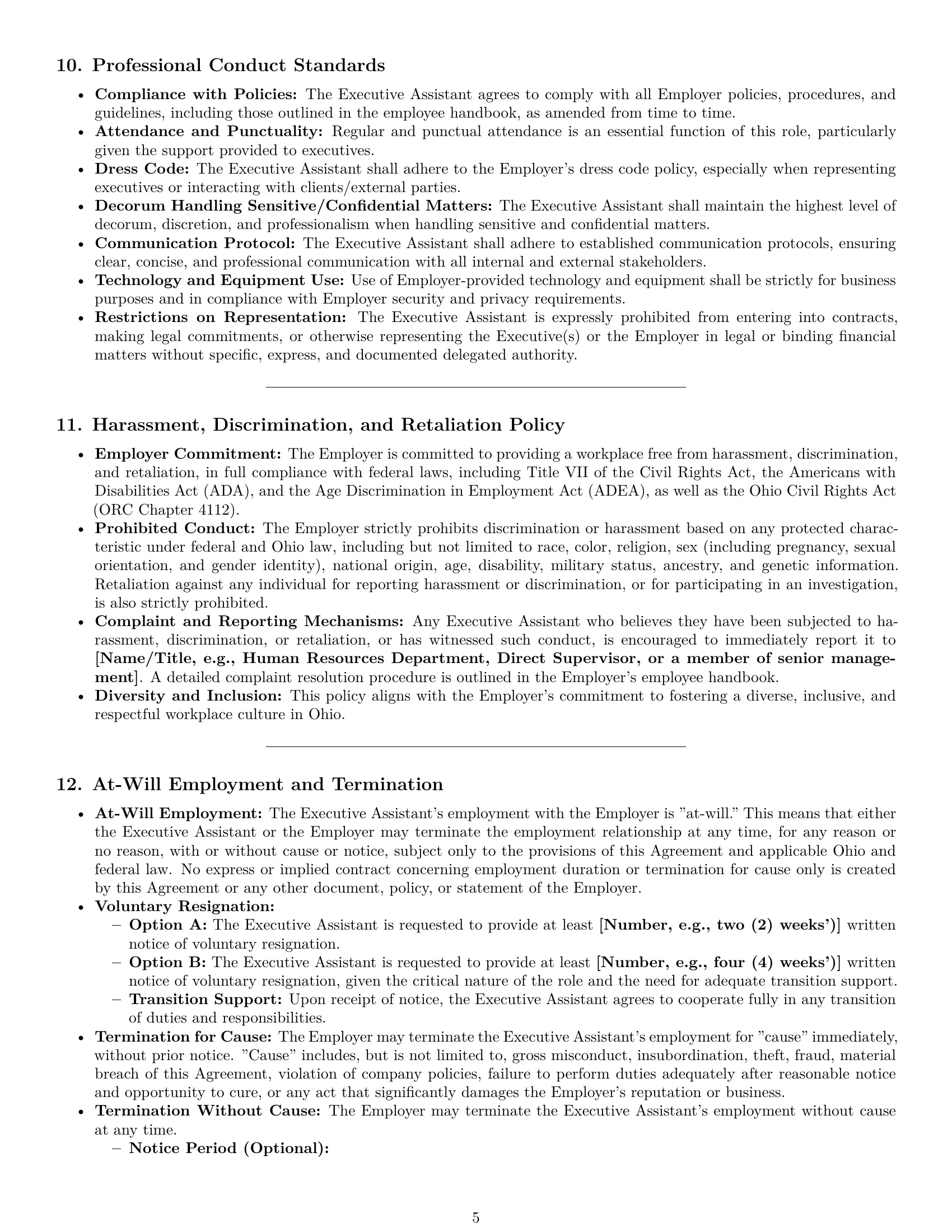 Preview page 5 of Pro Ohio executive assistant employment contract template