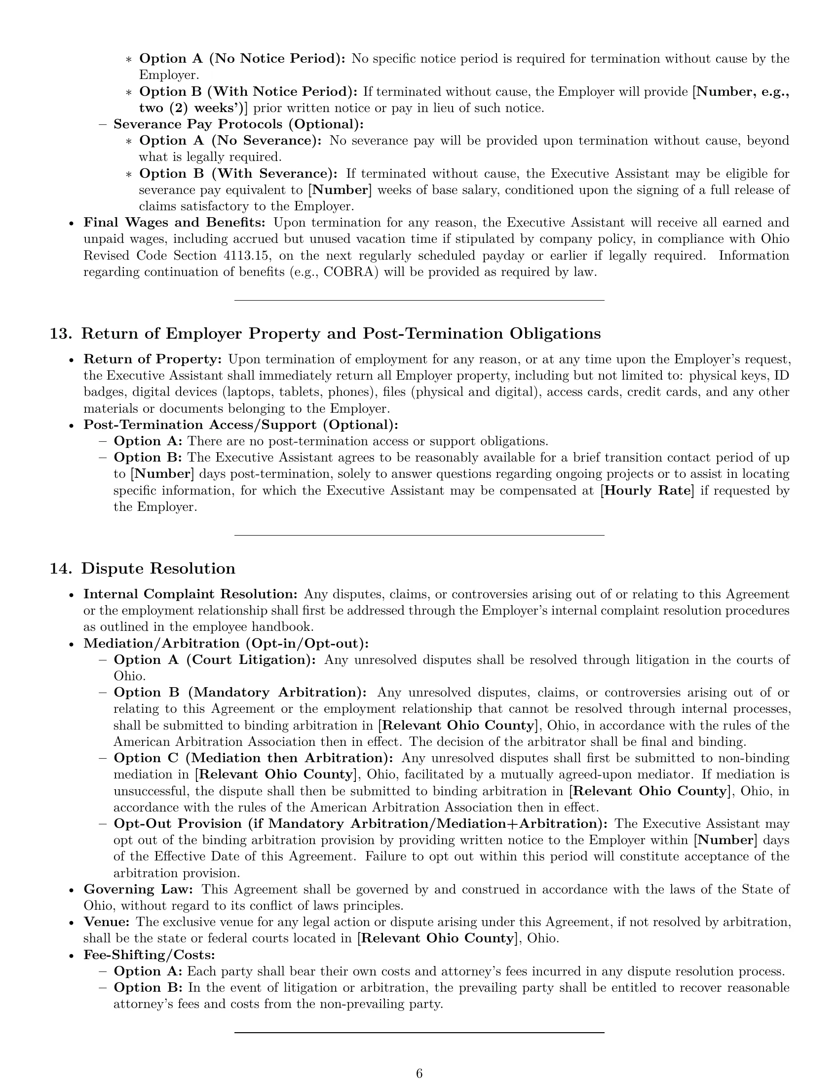 Preview page 6 of Pro Ohio executive assistant employment contract template
