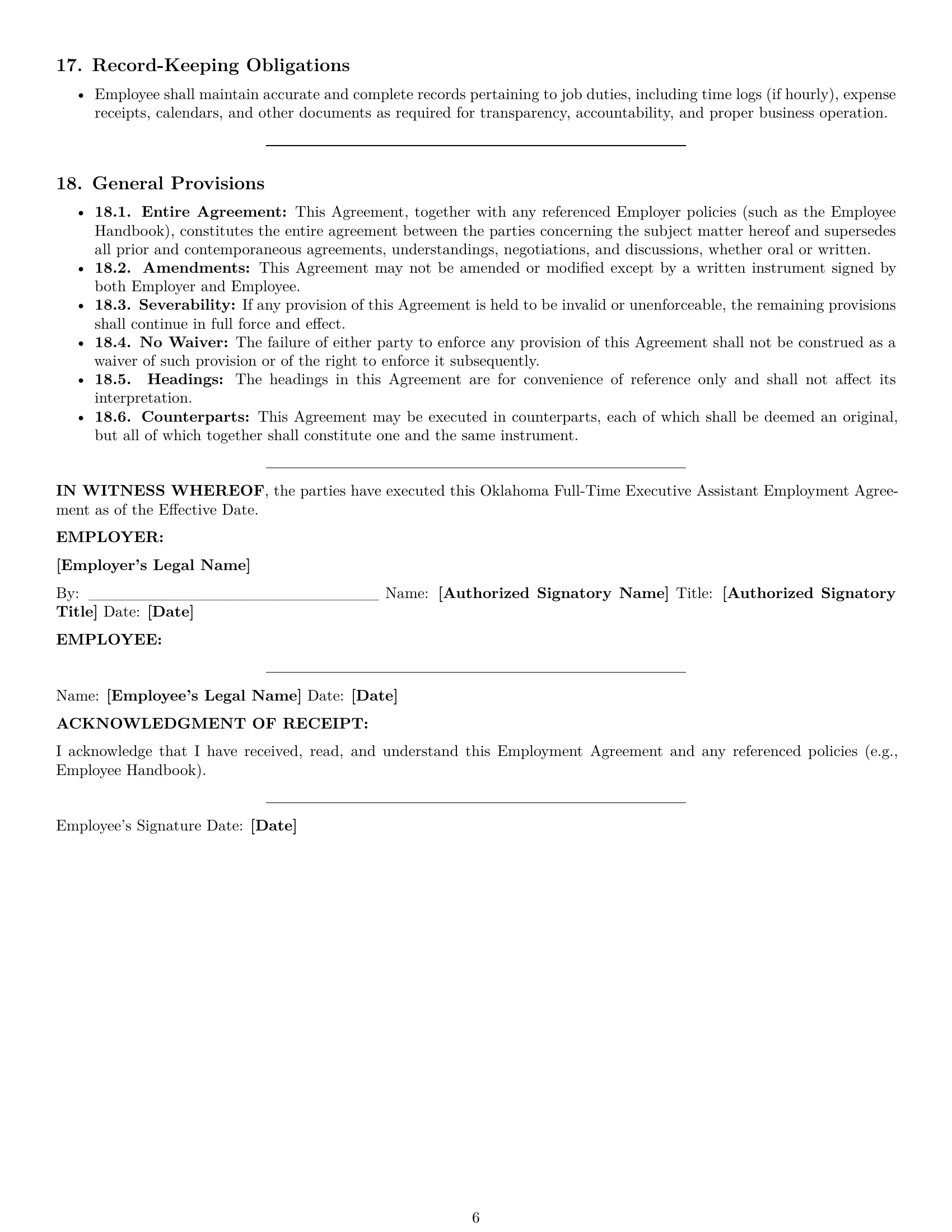 Preview page 6 of Pro Oklahoma executive assistant employment contract template