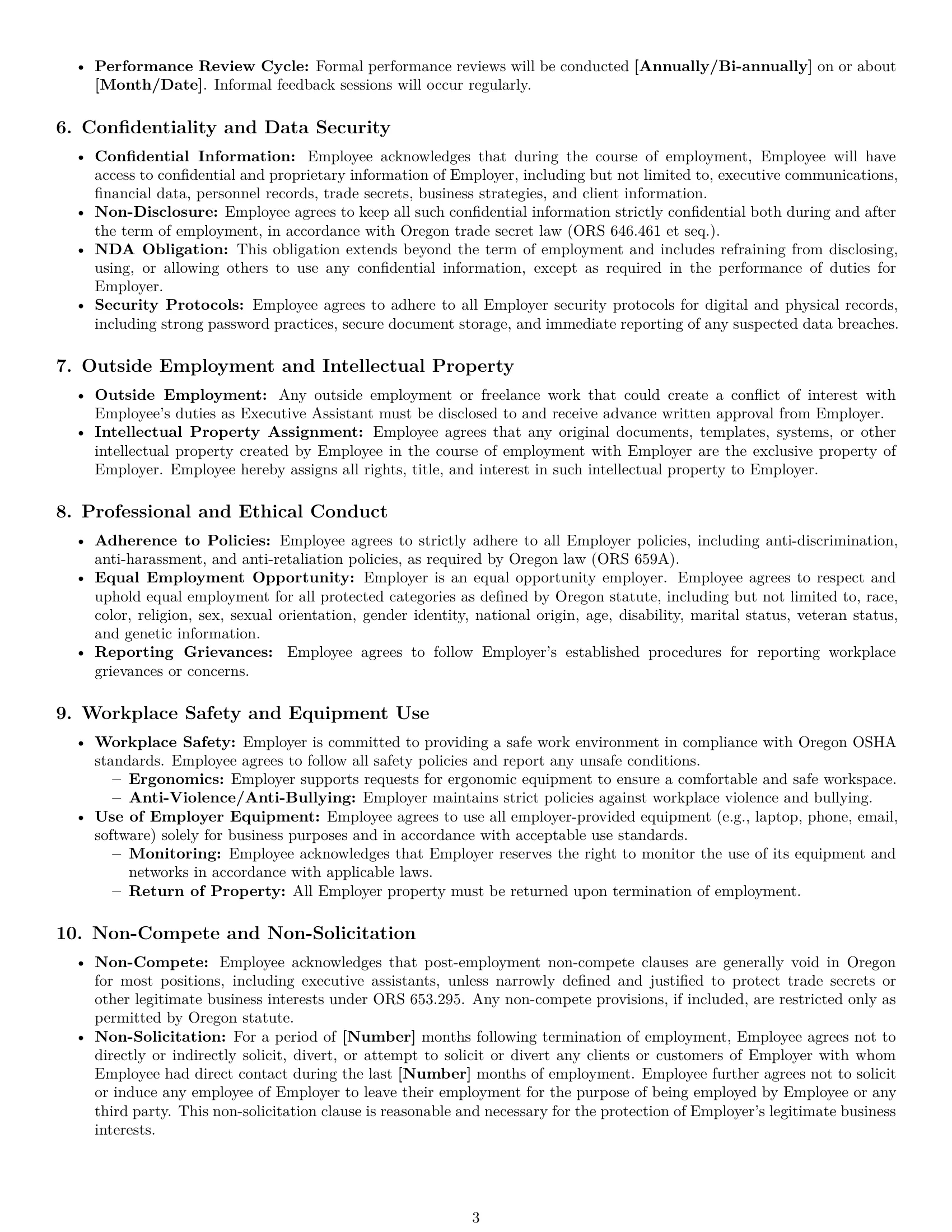 Preview page 3 of Pro Oregon executive assistant employment contract template