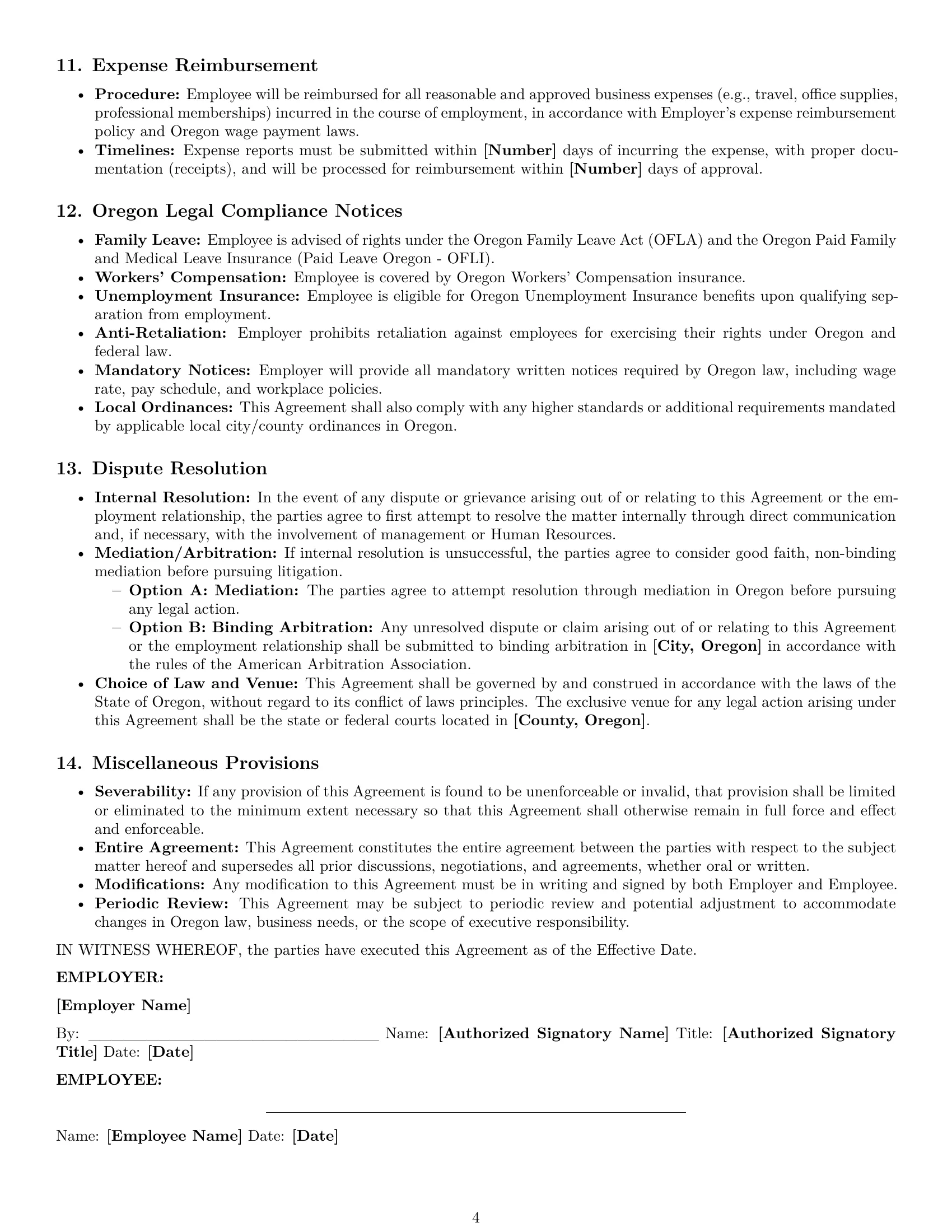 Preview page 4 of Pro Oregon executive assistant employment contract template