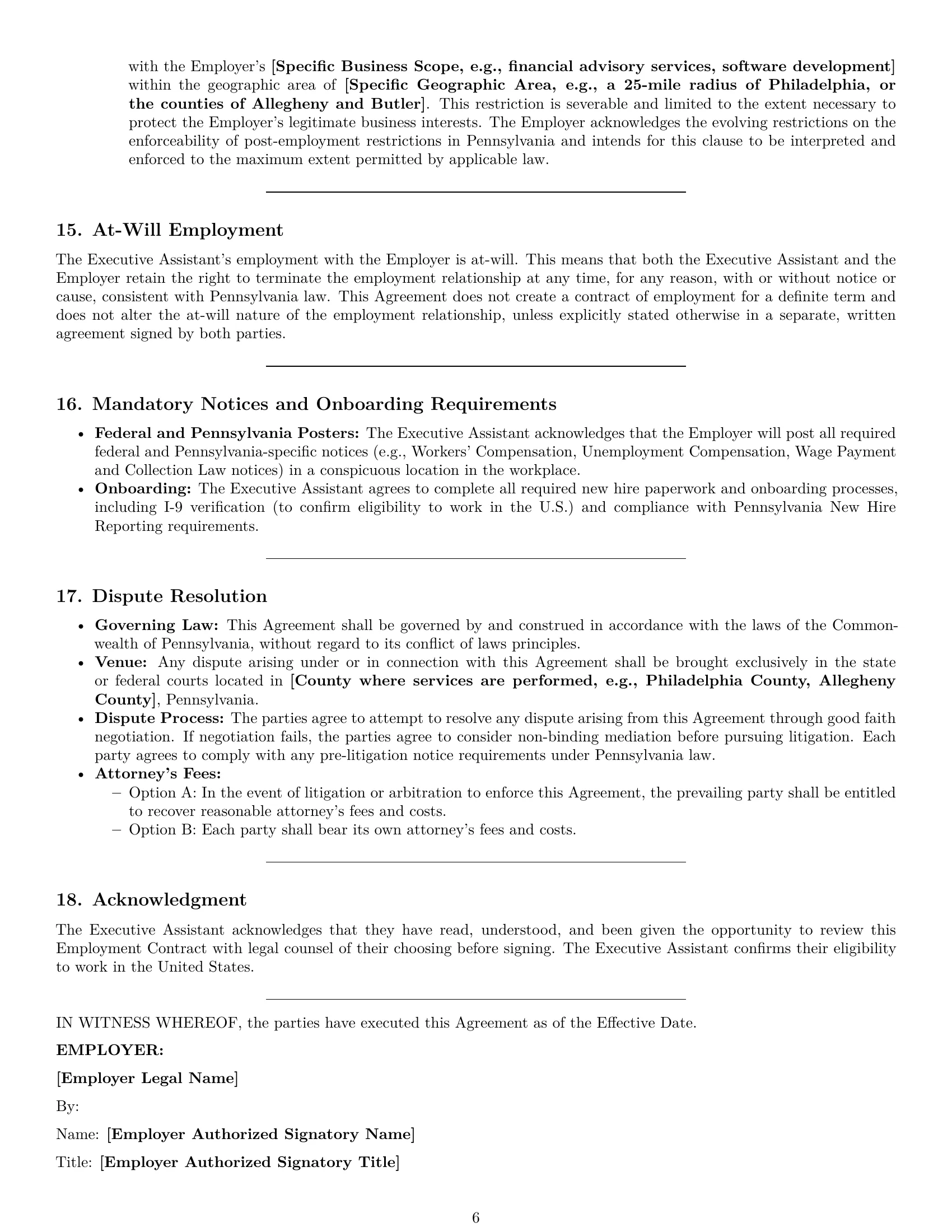 Preview page 6 of Pro Pennsylvania executive assistant employment contract template