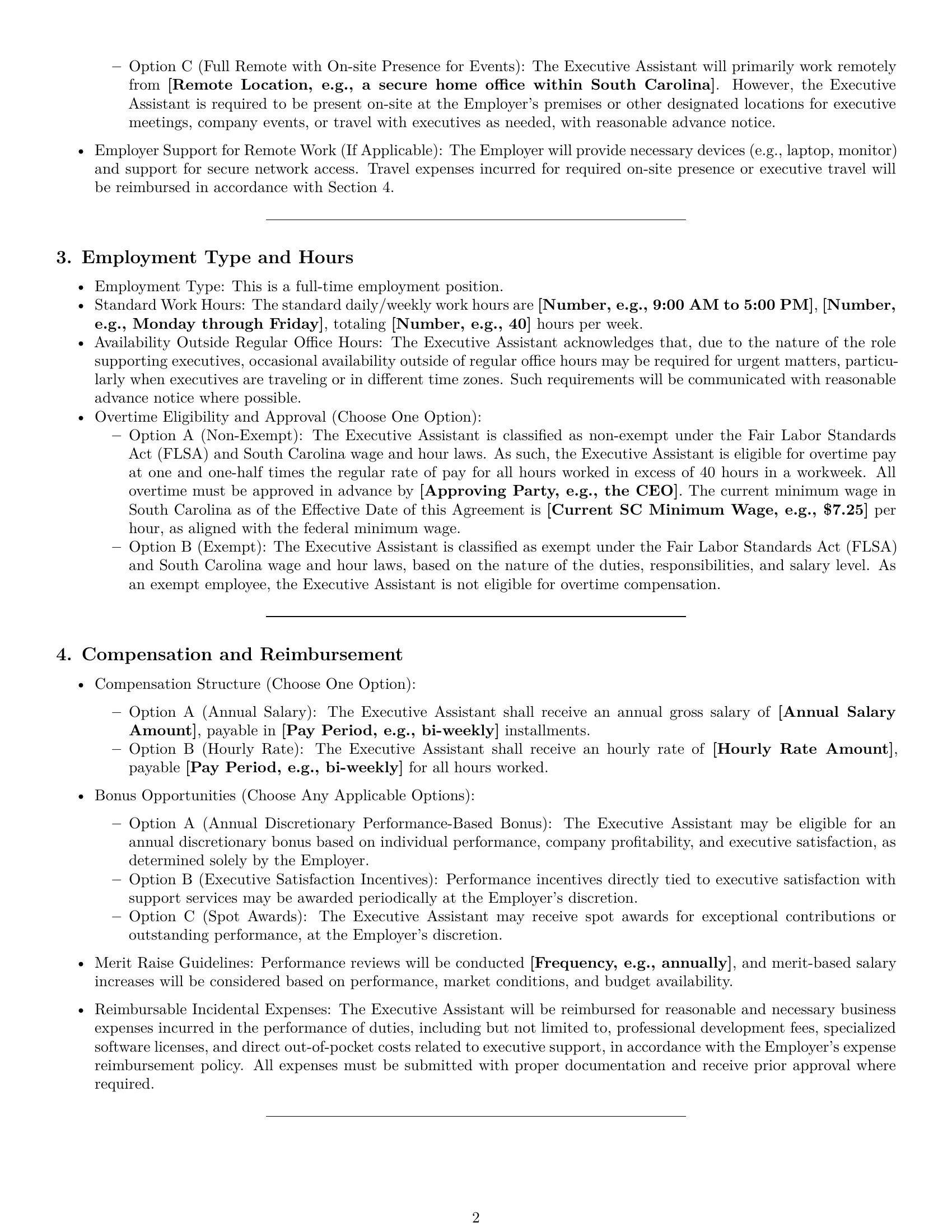 Preview page 2 of Pro South Carolina executive assistant employment contract template