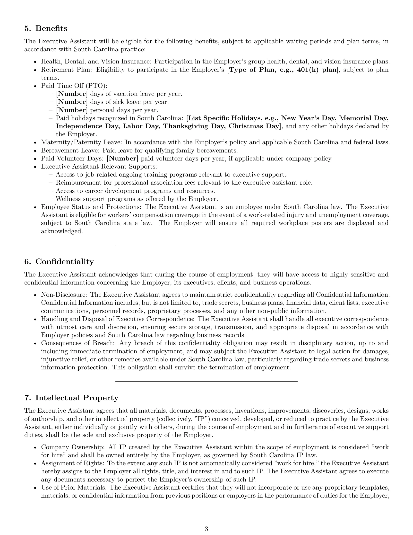 Preview page 3 of Pro South Carolina executive assistant employment contract template