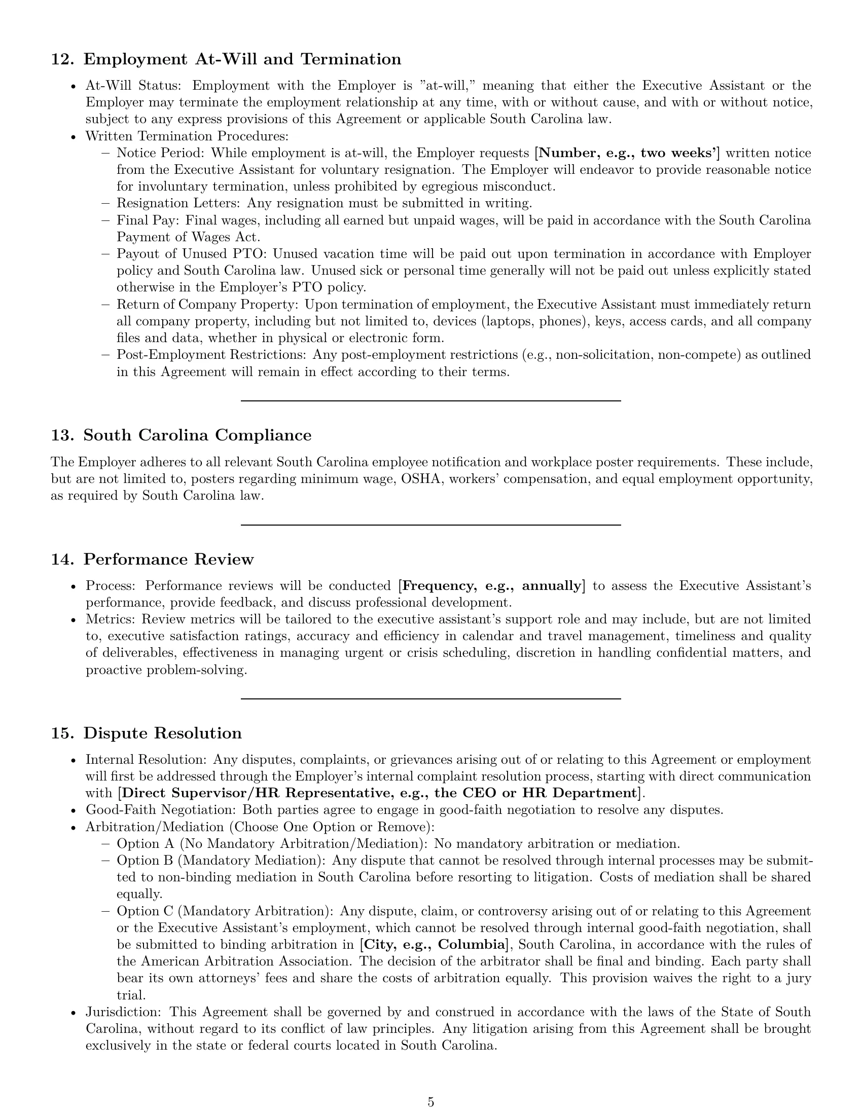 Preview page 5 of Pro South Carolina executive assistant employment contract template