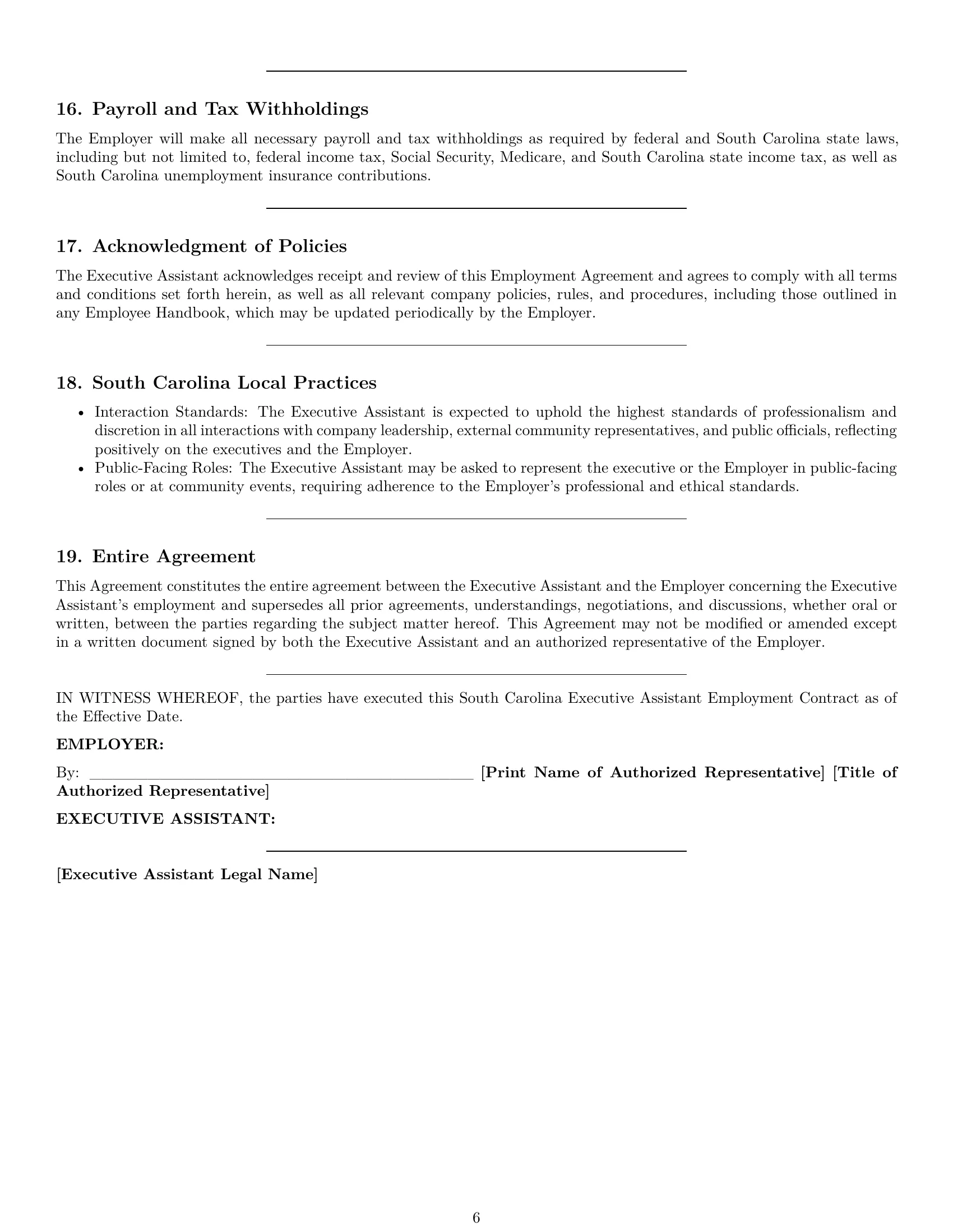 Preview page 6 of Pro South Carolina executive assistant employment contract template