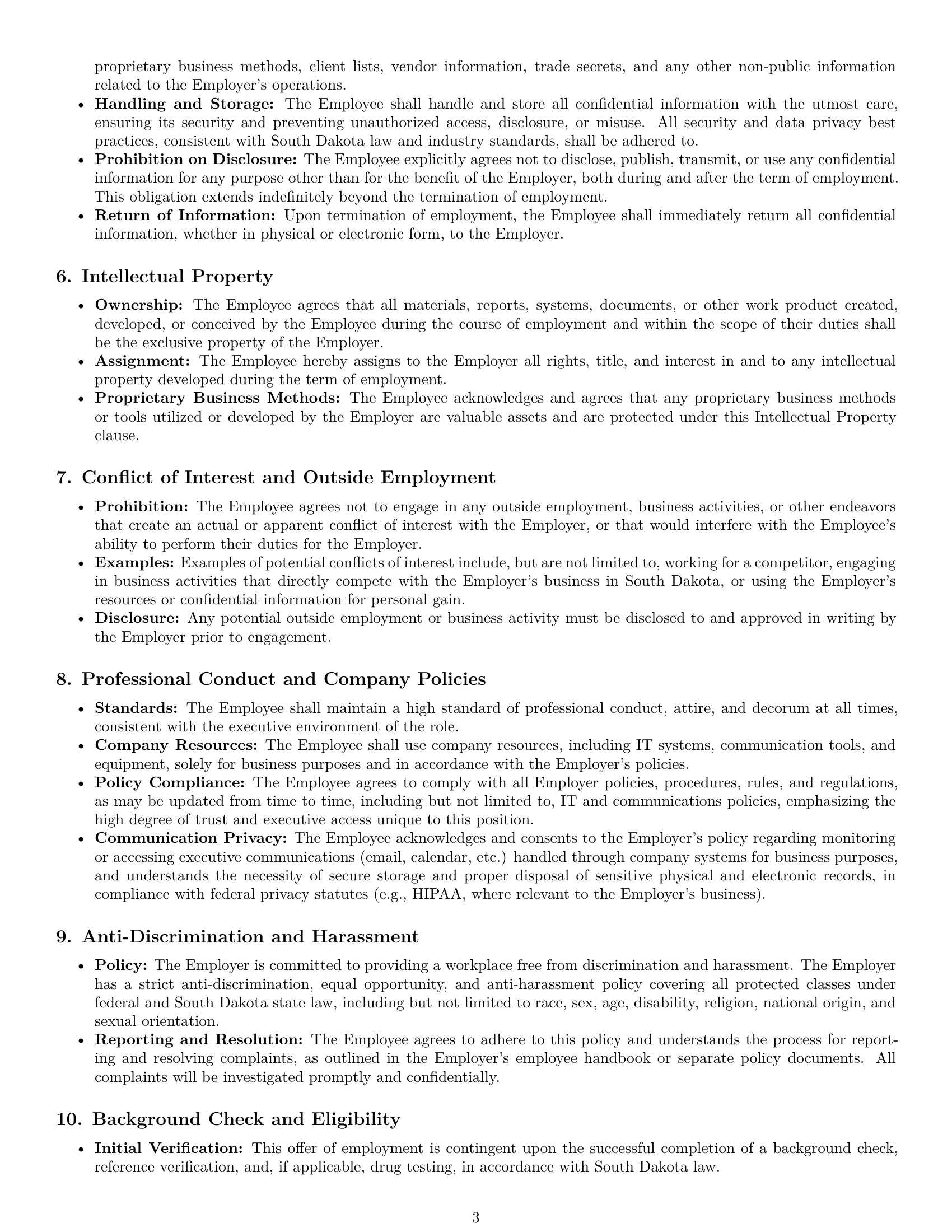 Preview page 3 of Pro South Dakota executive assistant employment contract template