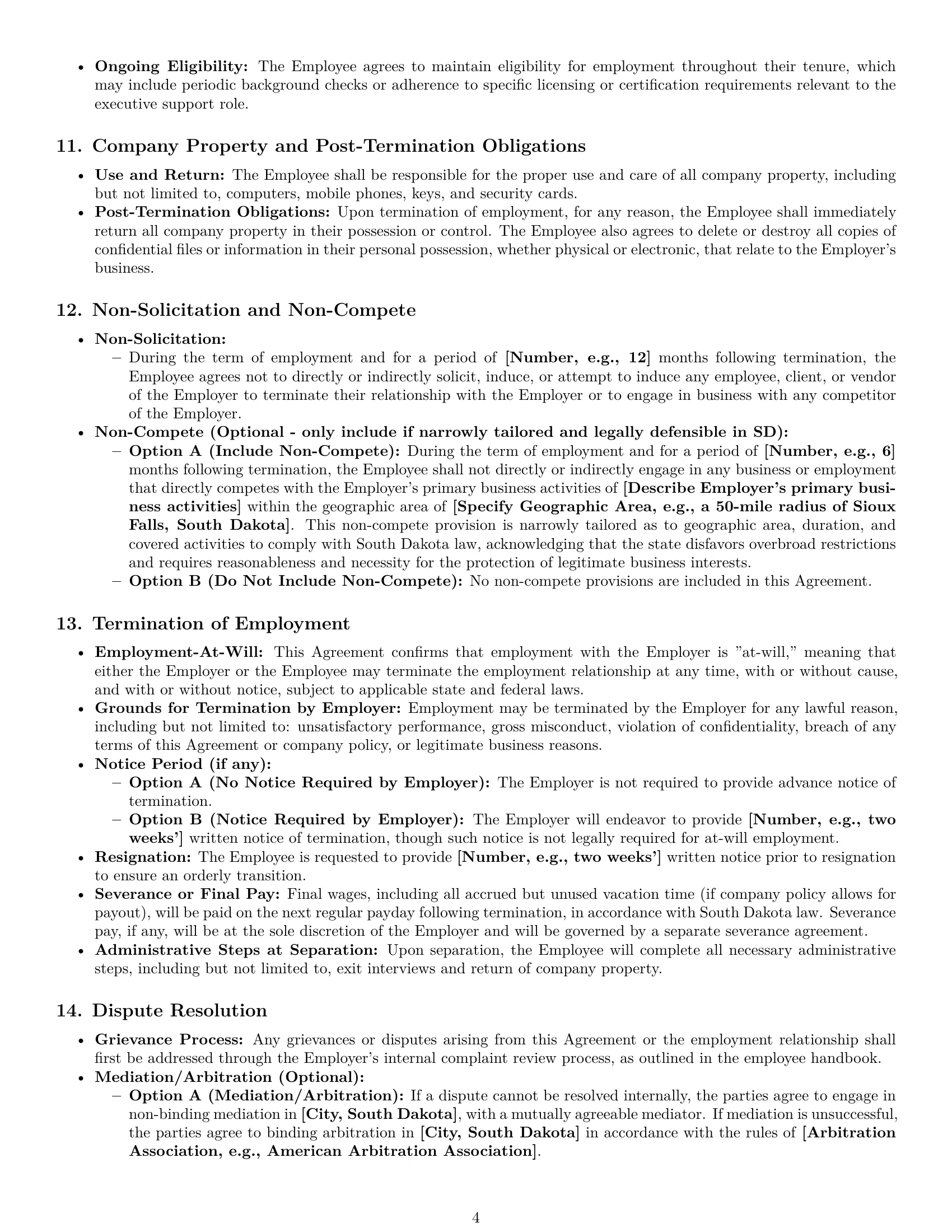 Preview page 4 of Pro South Dakota executive assistant employment contract template