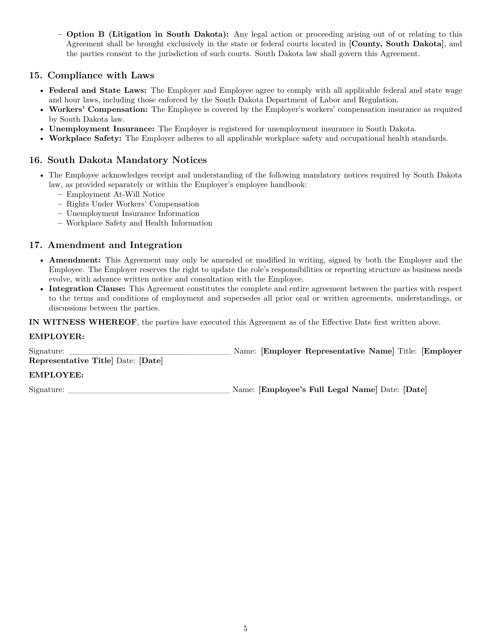 Preview page 5 of Pro South Dakota executive assistant employment contract template