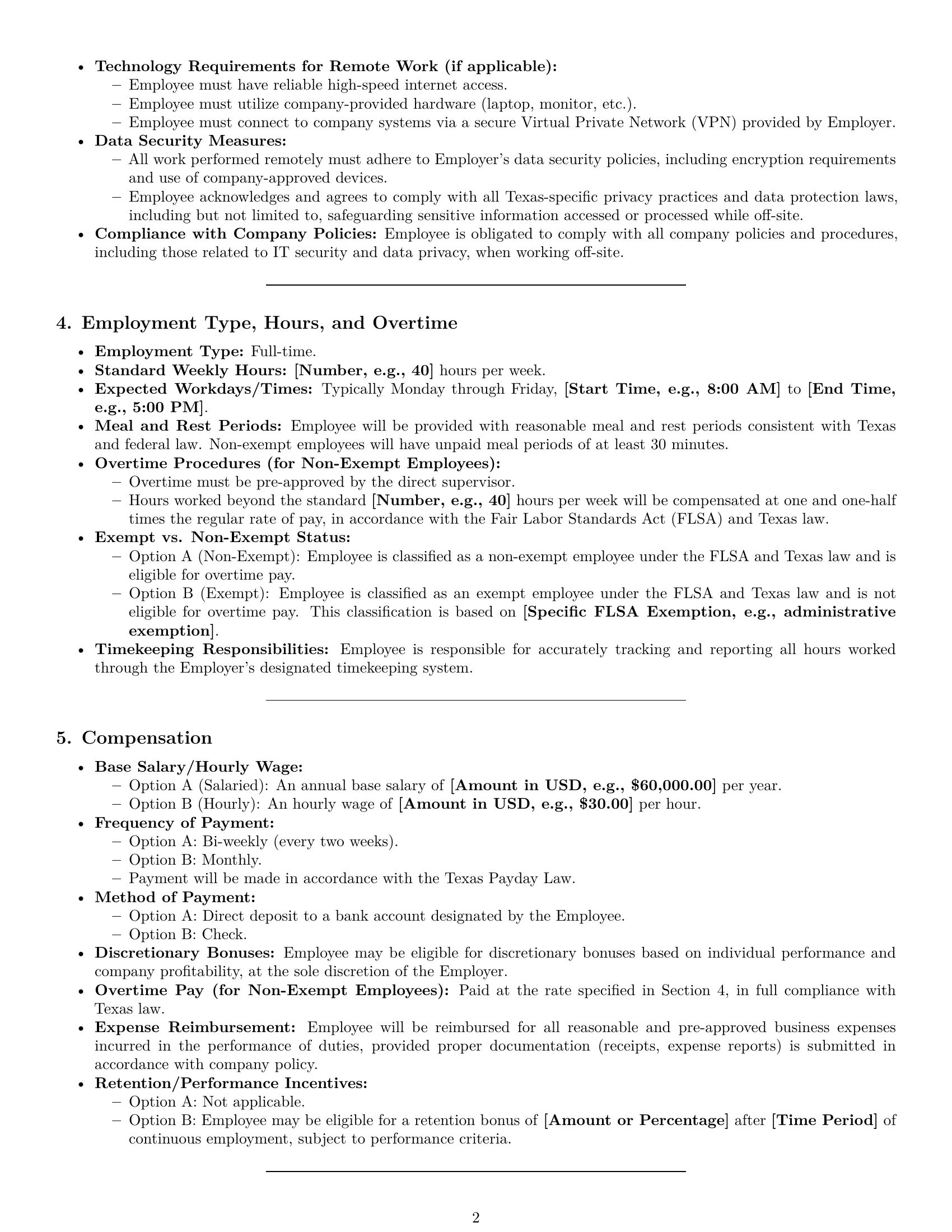 Preview page 2 of Pro Texas executive assistant employment contract template