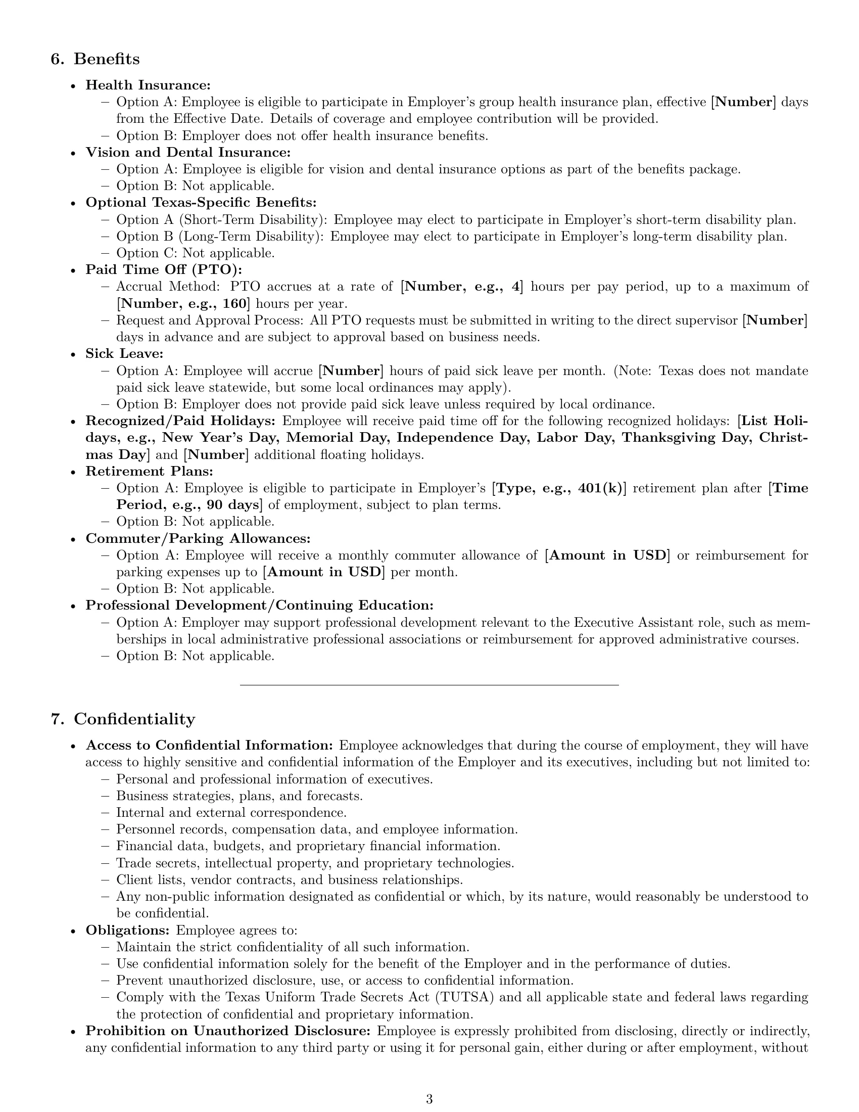 Preview page 3 of Pro Texas executive assistant employment contract template