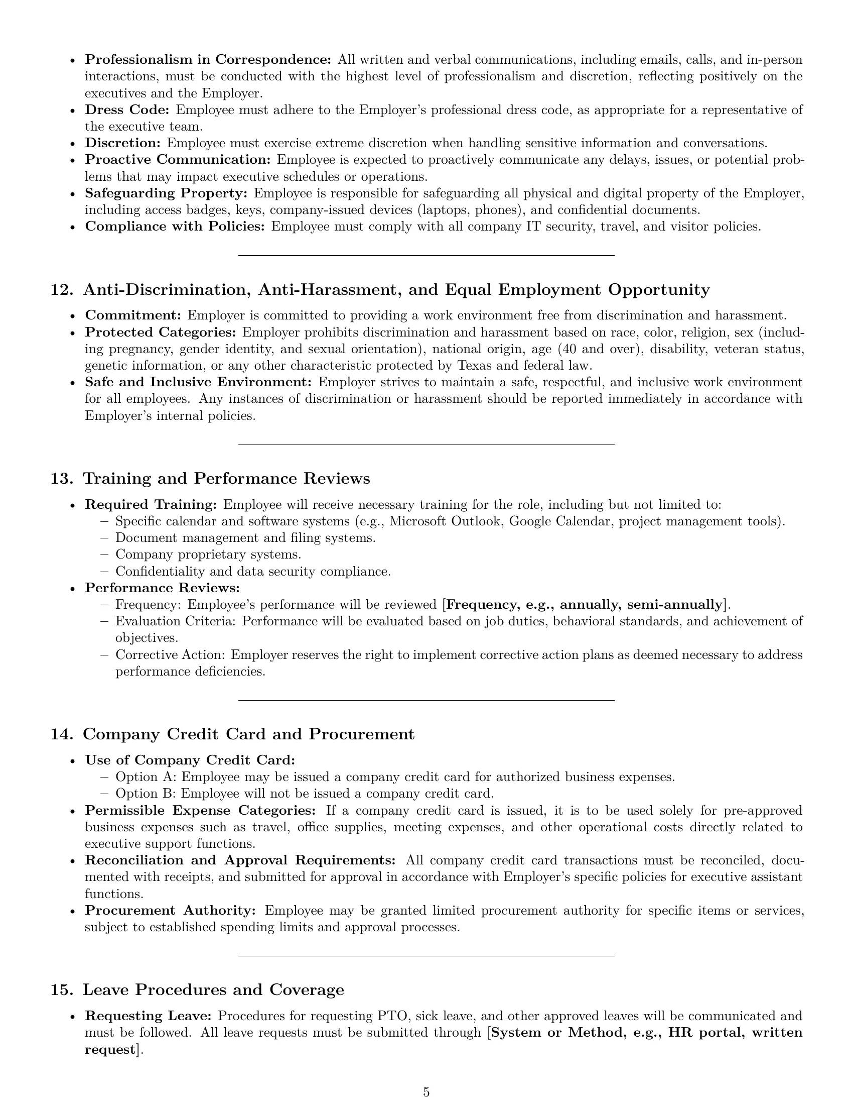 Preview page 5 of Pro Texas executive assistant employment contract template