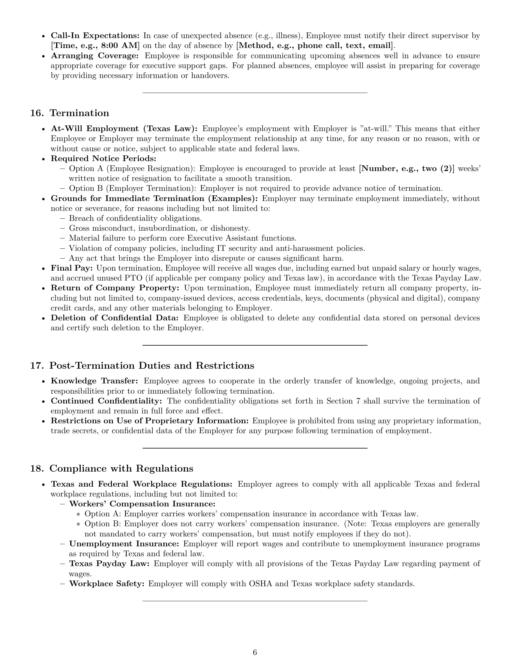 Preview page 6 of Pro Texas executive assistant employment contract template