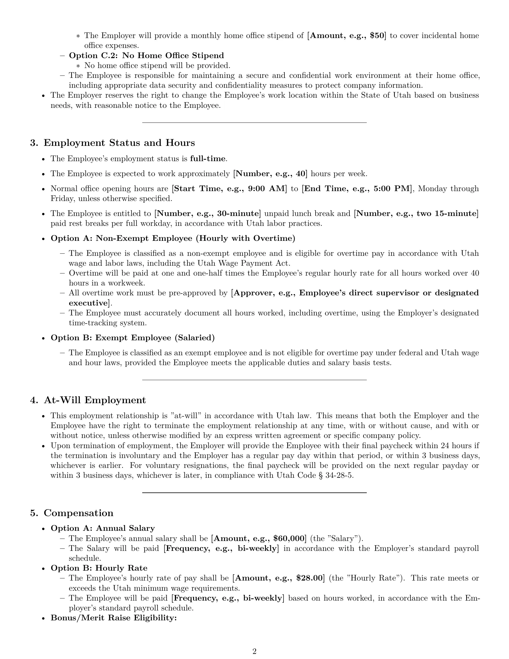 Preview page 2 of Pro Utah executive assistant employment contract template