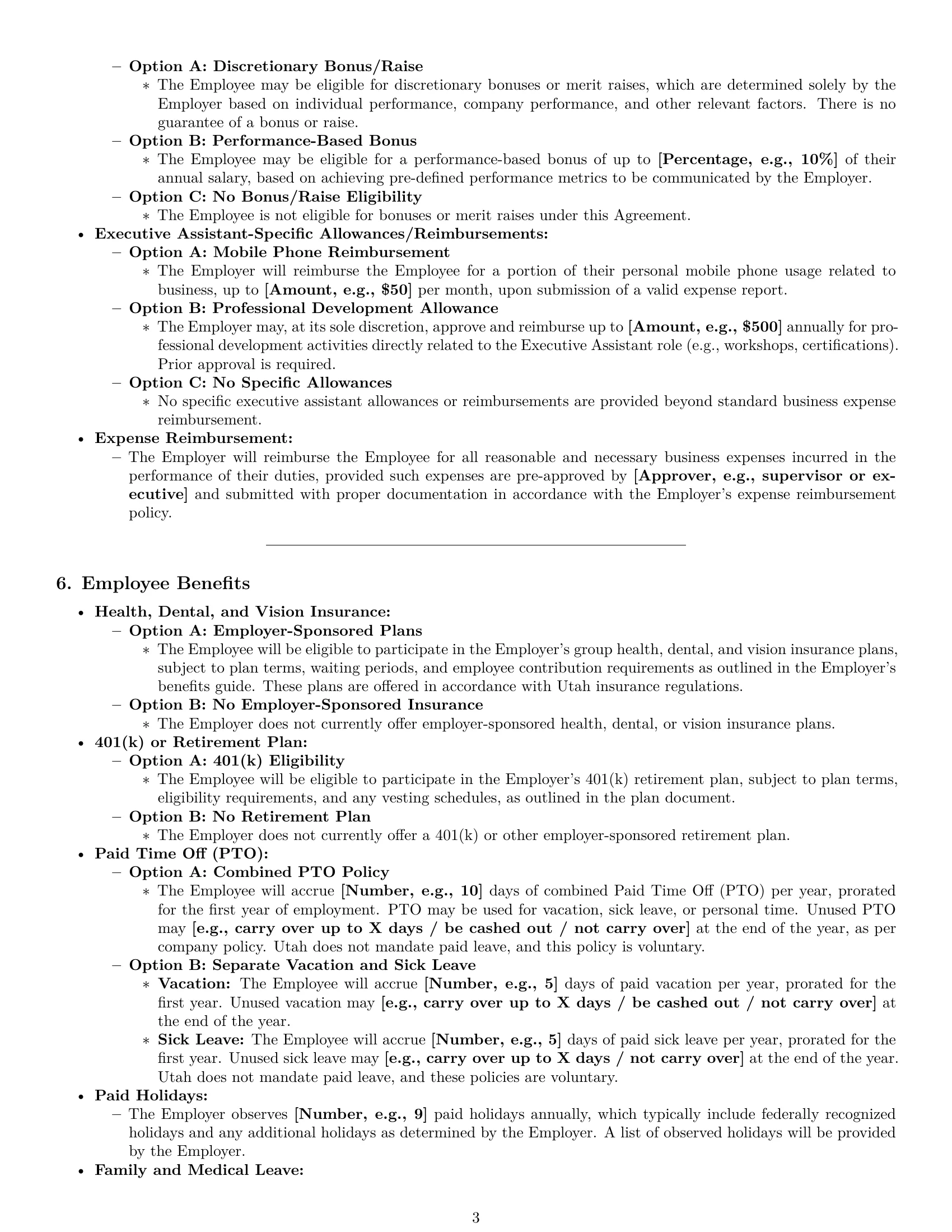 Preview page 3 of Pro Utah executive assistant employment contract template