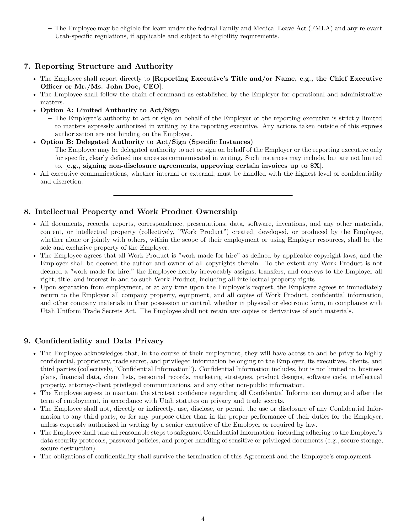 Preview page 4 of Pro Utah executive assistant employment contract template
