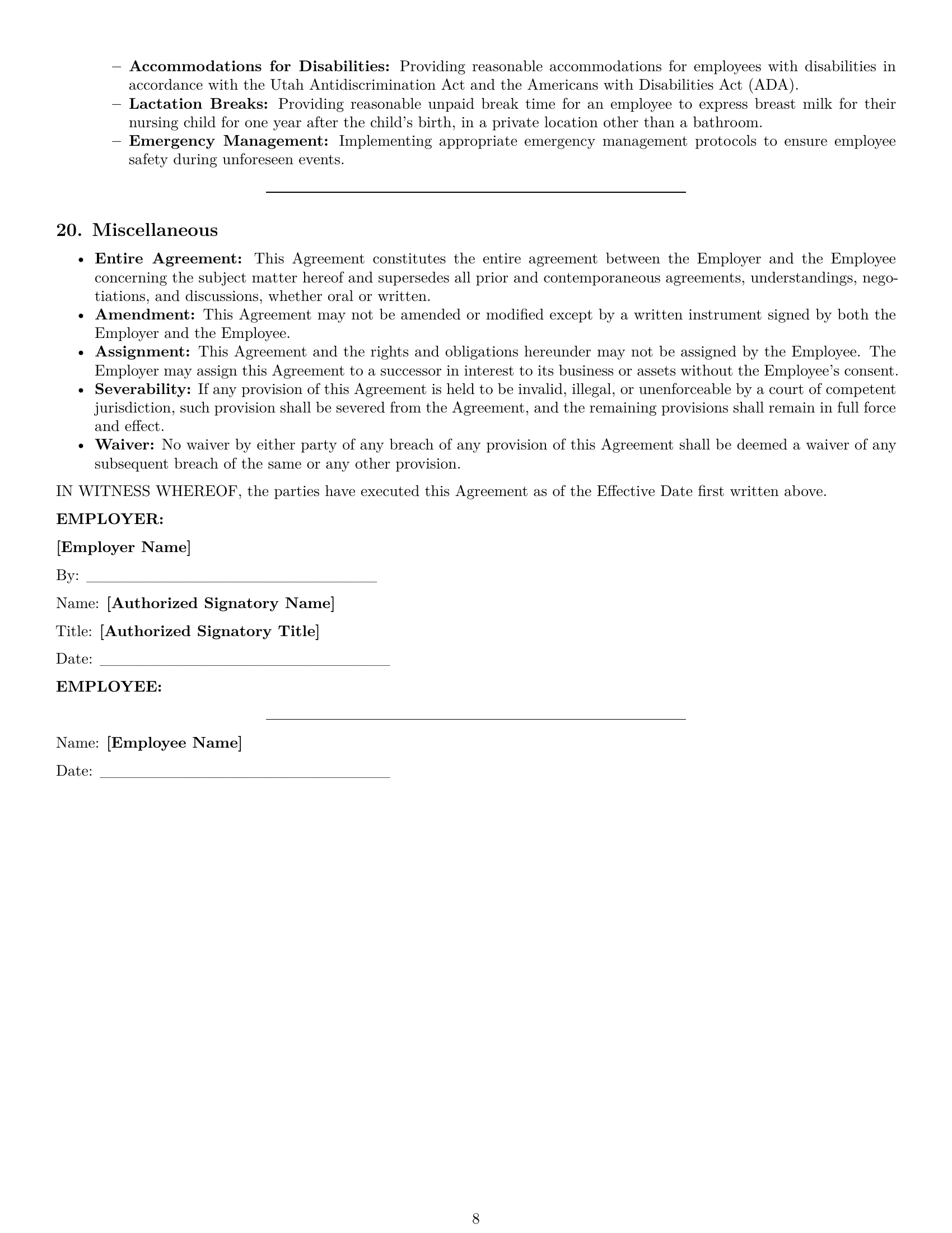 Preview page 8 of Pro Utah executive assistant employment contract template